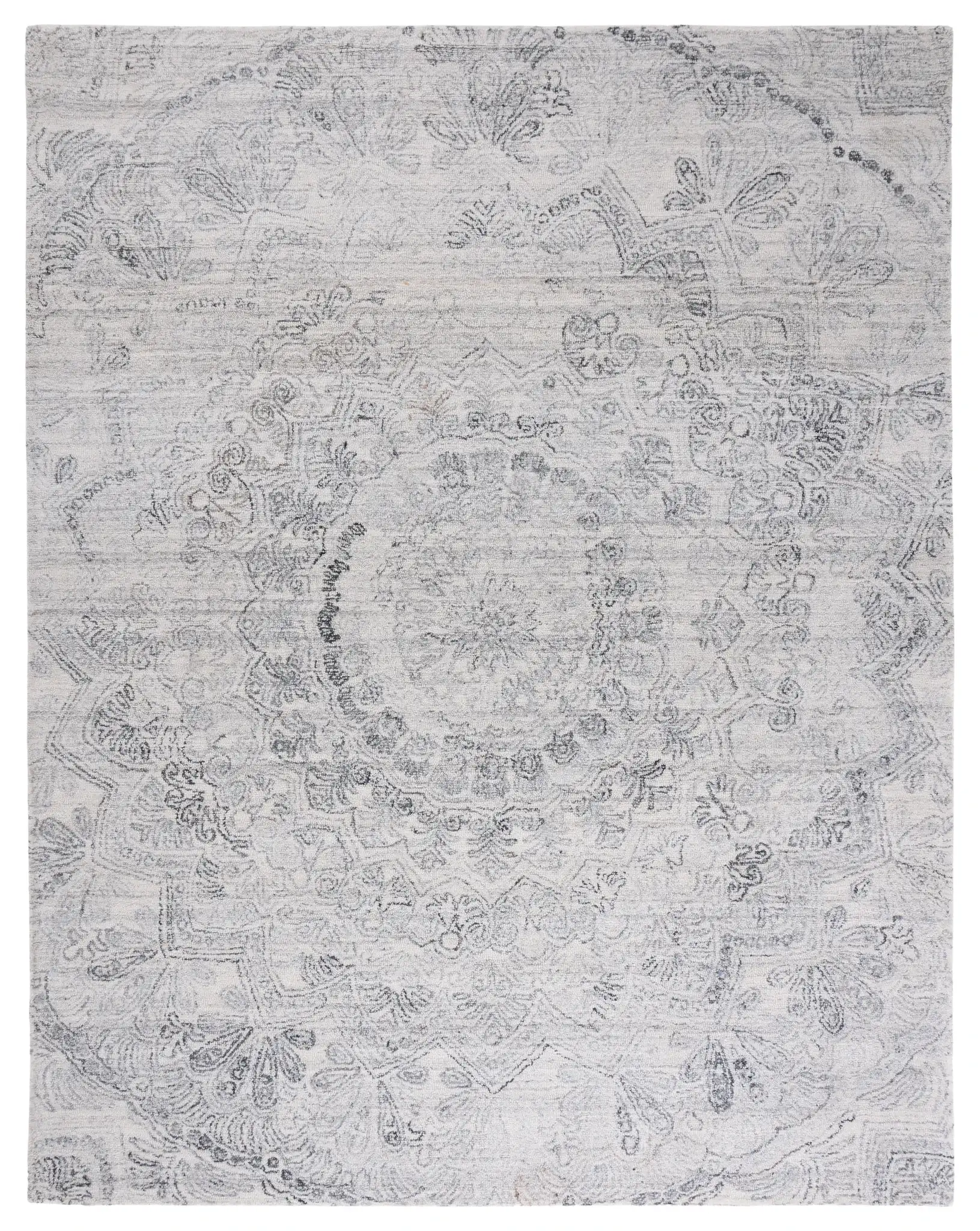 Abstract Transitional Medallion Hand-Tufted Rug in Ivory / Black