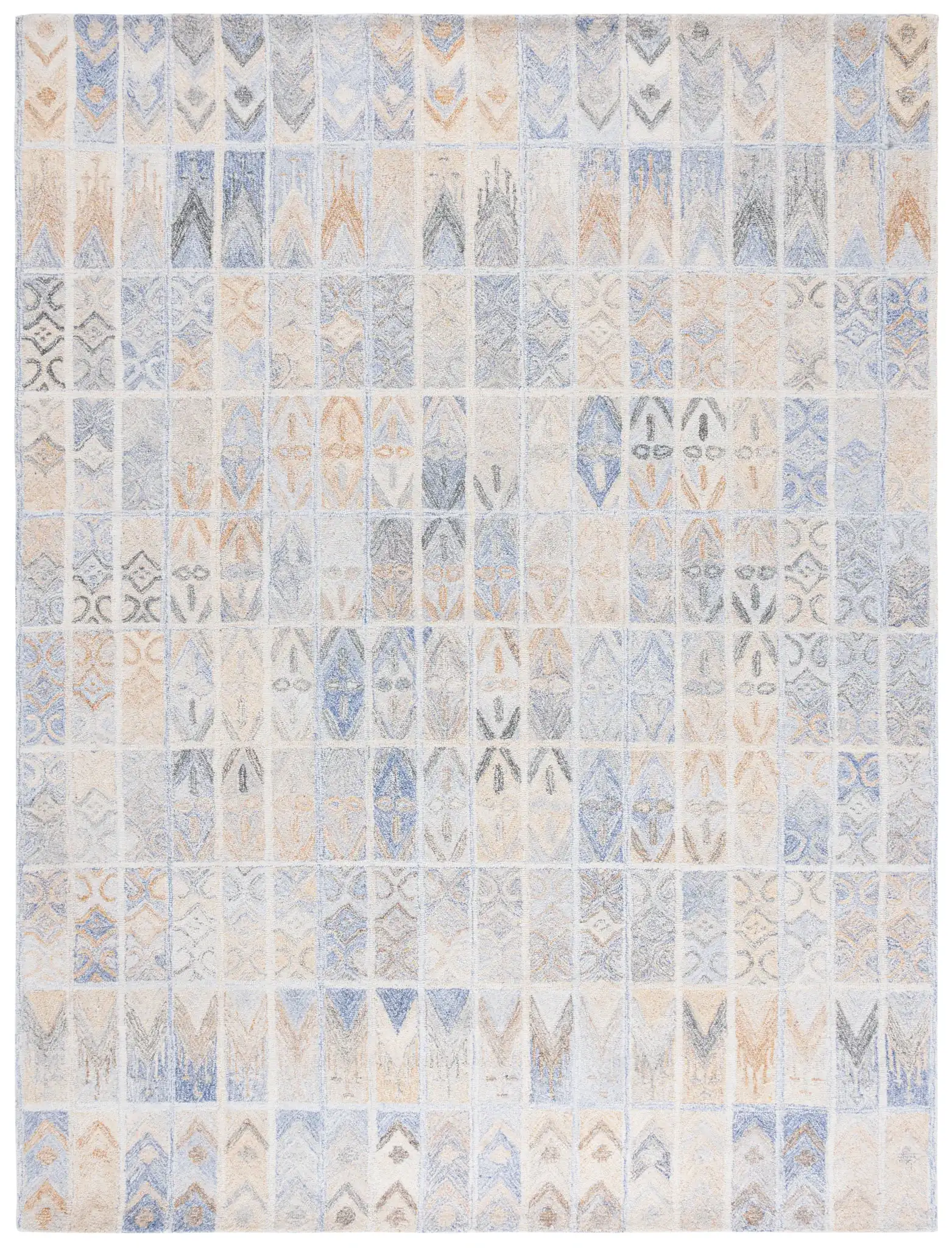 Abstract Bohemian Patchwork Hand-Tufted Rug in Blue / Rust