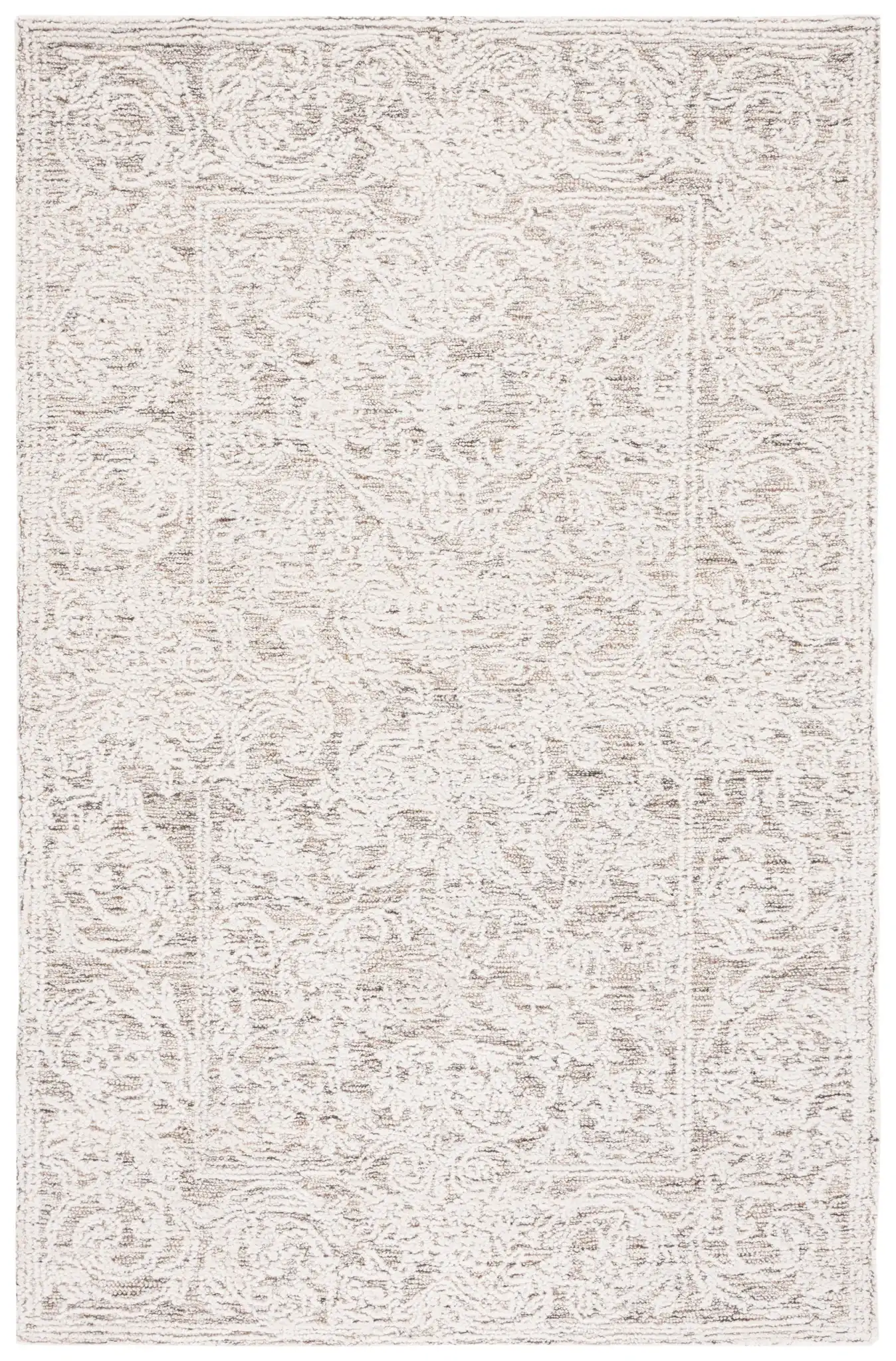 Abstract Transitional Damask Hand-Tufted Wool Rug in Ivory / Brown