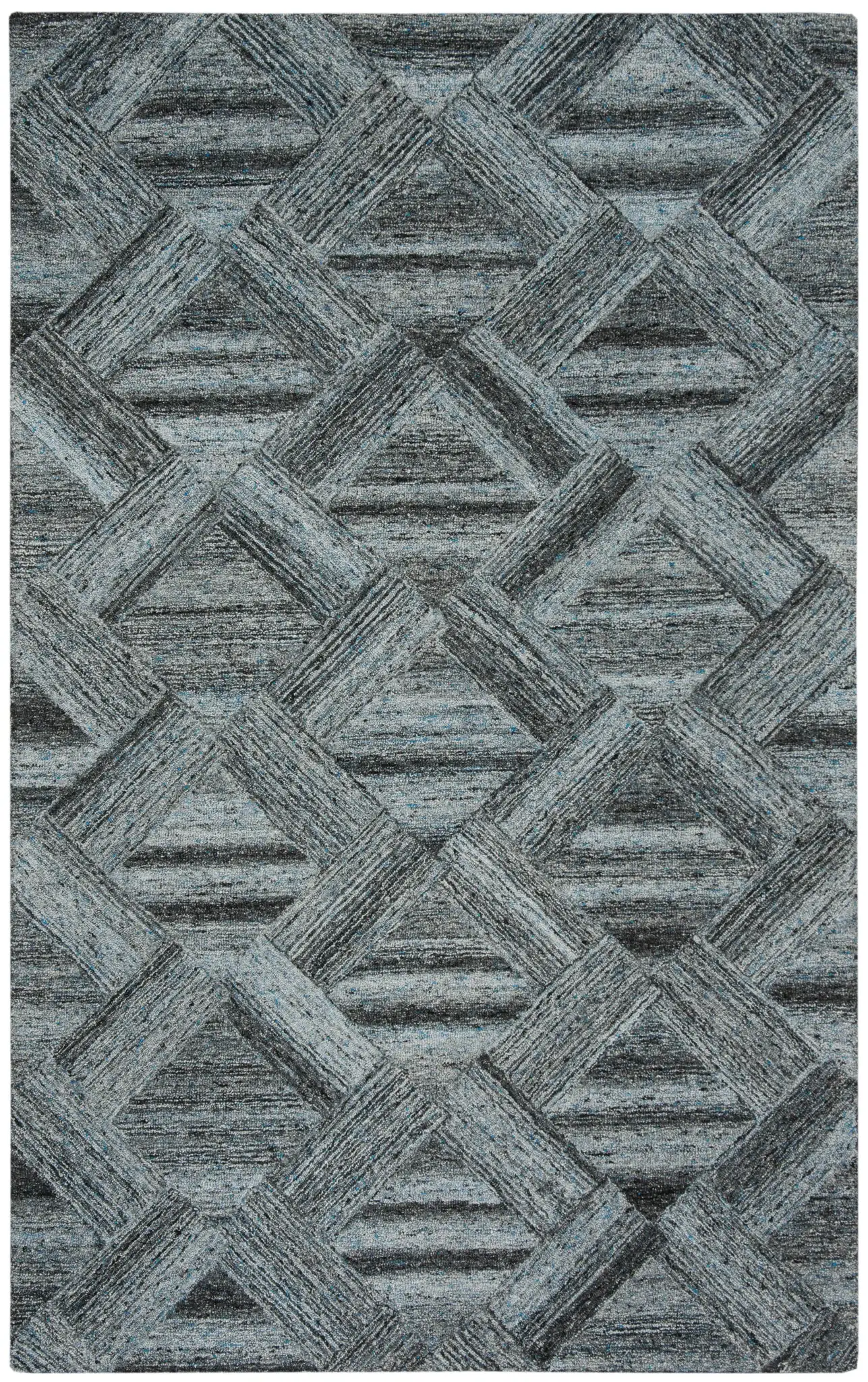Abstract Triangle Hand-Tufted Wool Blend Rug in Blue / Black