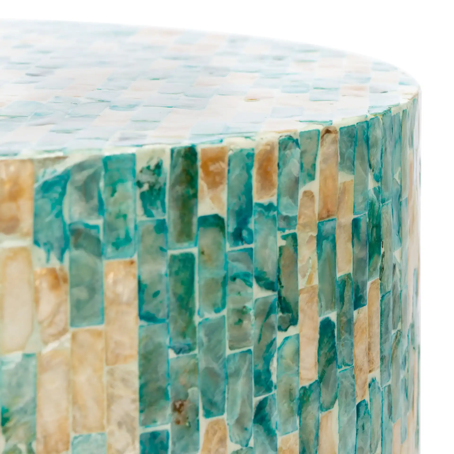 Presley Round Accent Table in Blue / Gold in a styled room