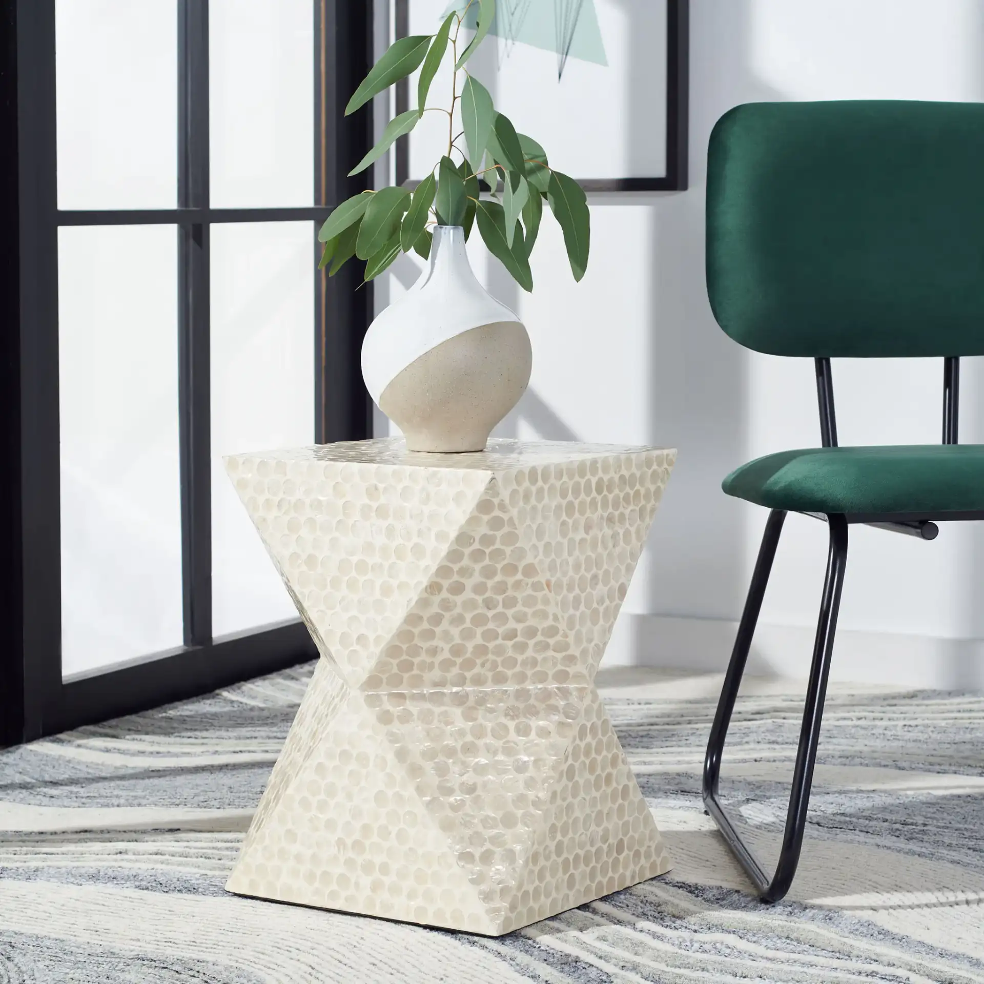 Milan Accent Table in White in a styled room