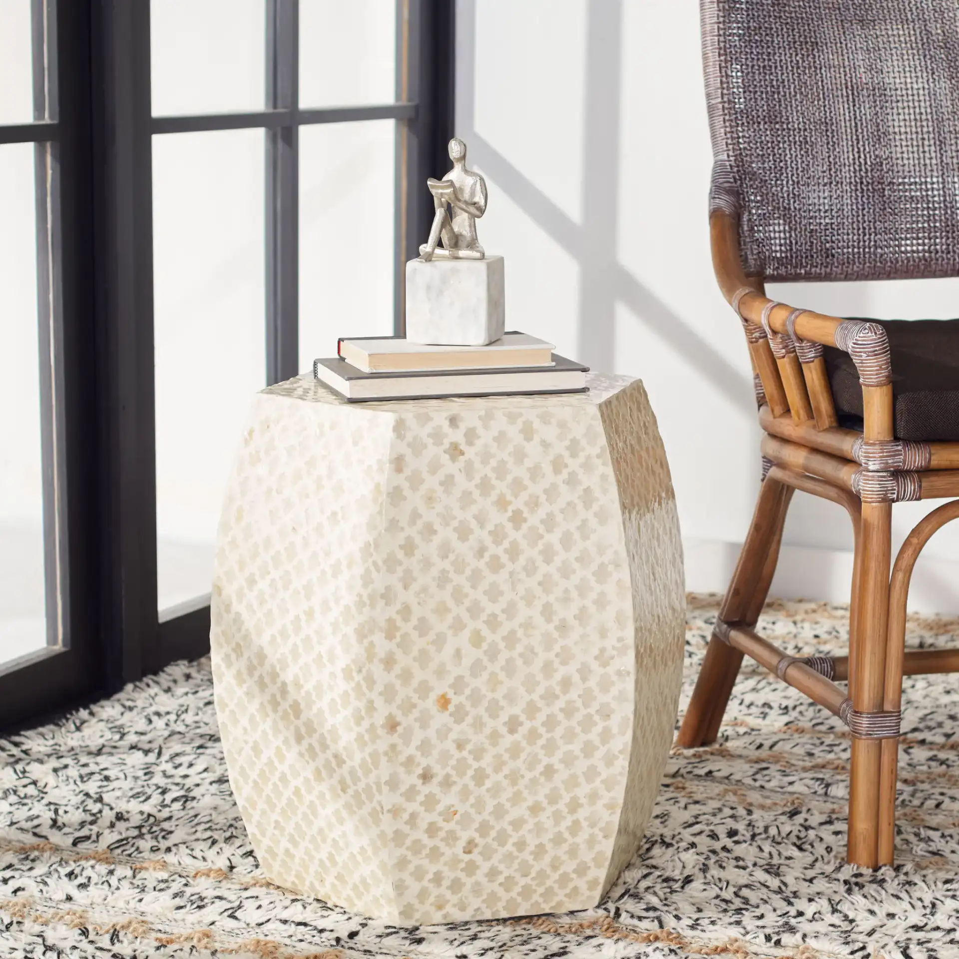 Rylie Accent Table in White in a styled room
