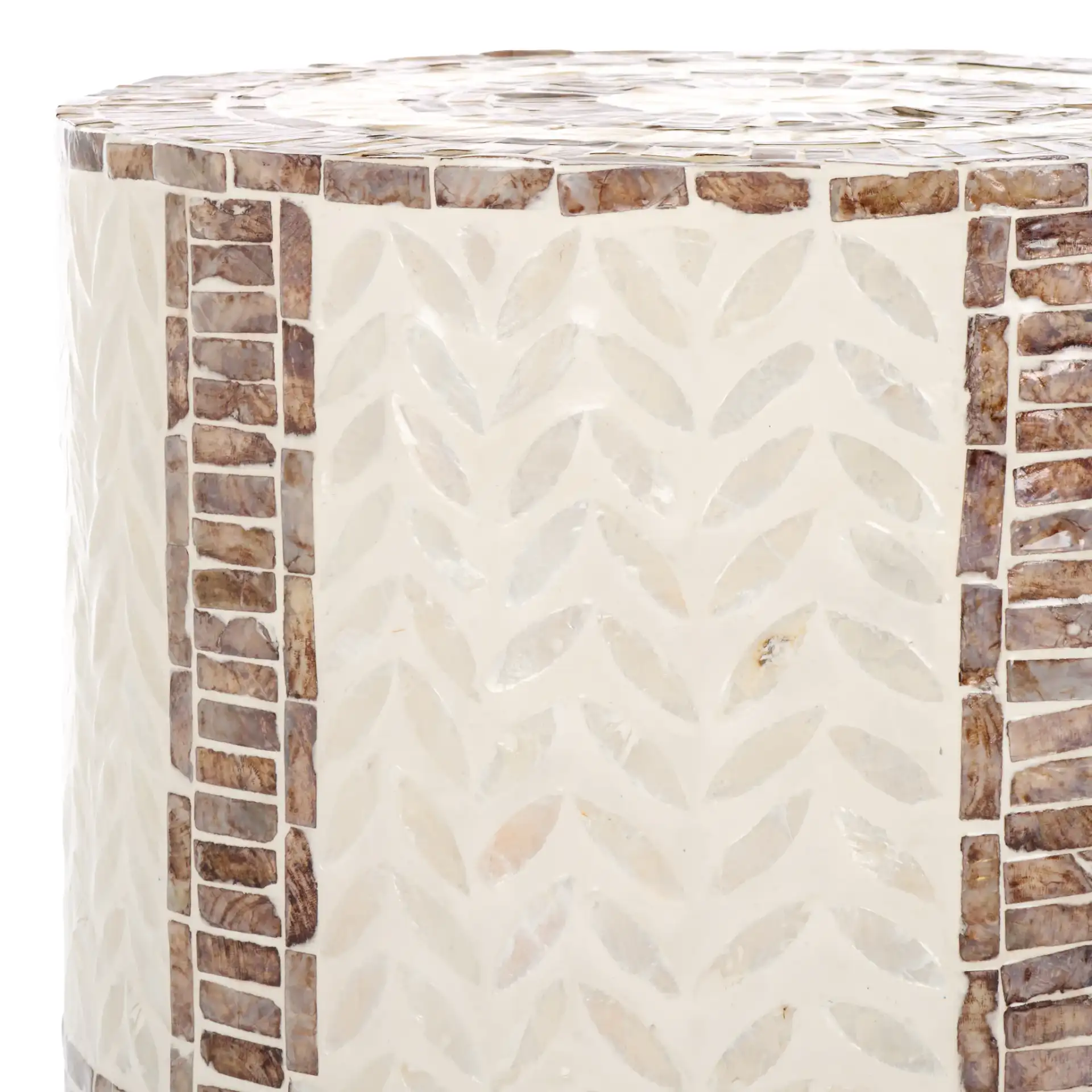 Keary Round Accent Table in White / Gold in a styled room
