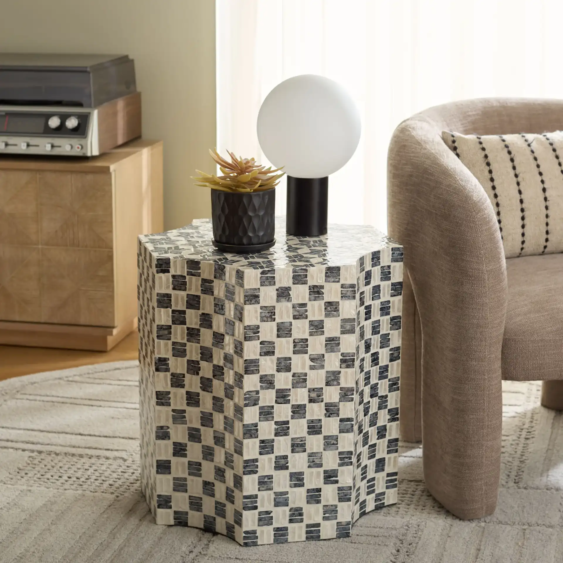 Lindar Accent Table in White / Black in a styled room