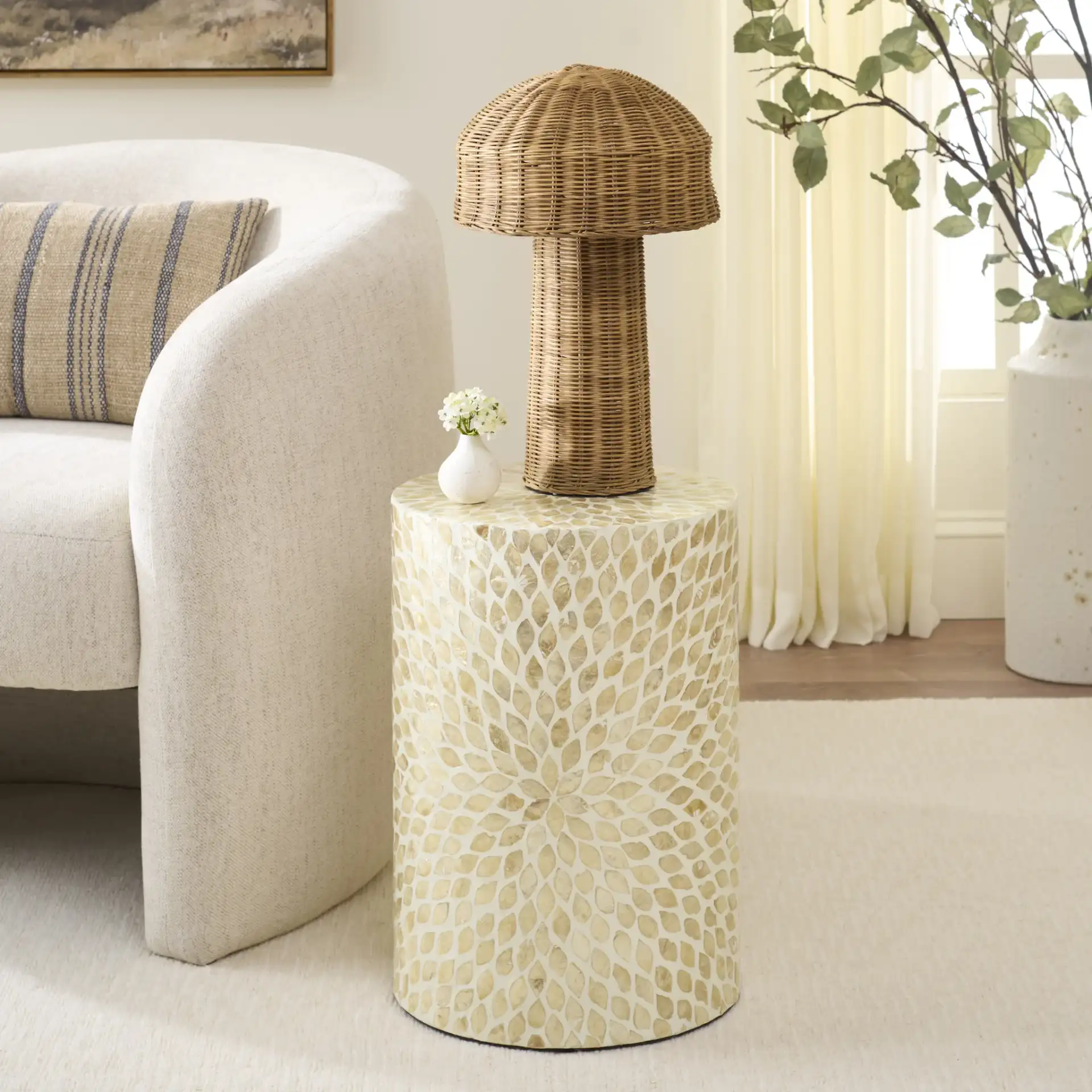 Analia Accent Table in Beige in a styled room