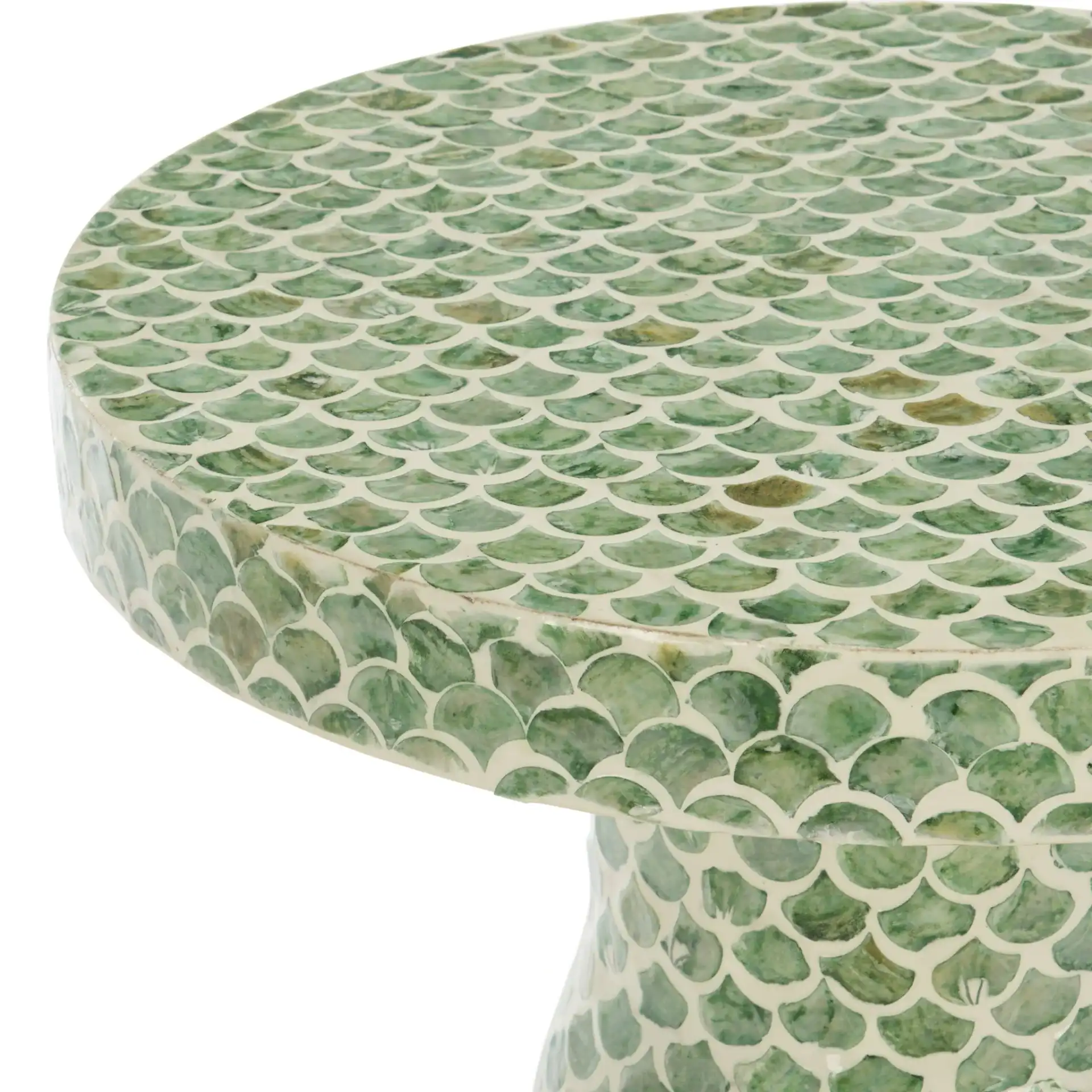 Ondrea Accent Table in Green / White in a styled room