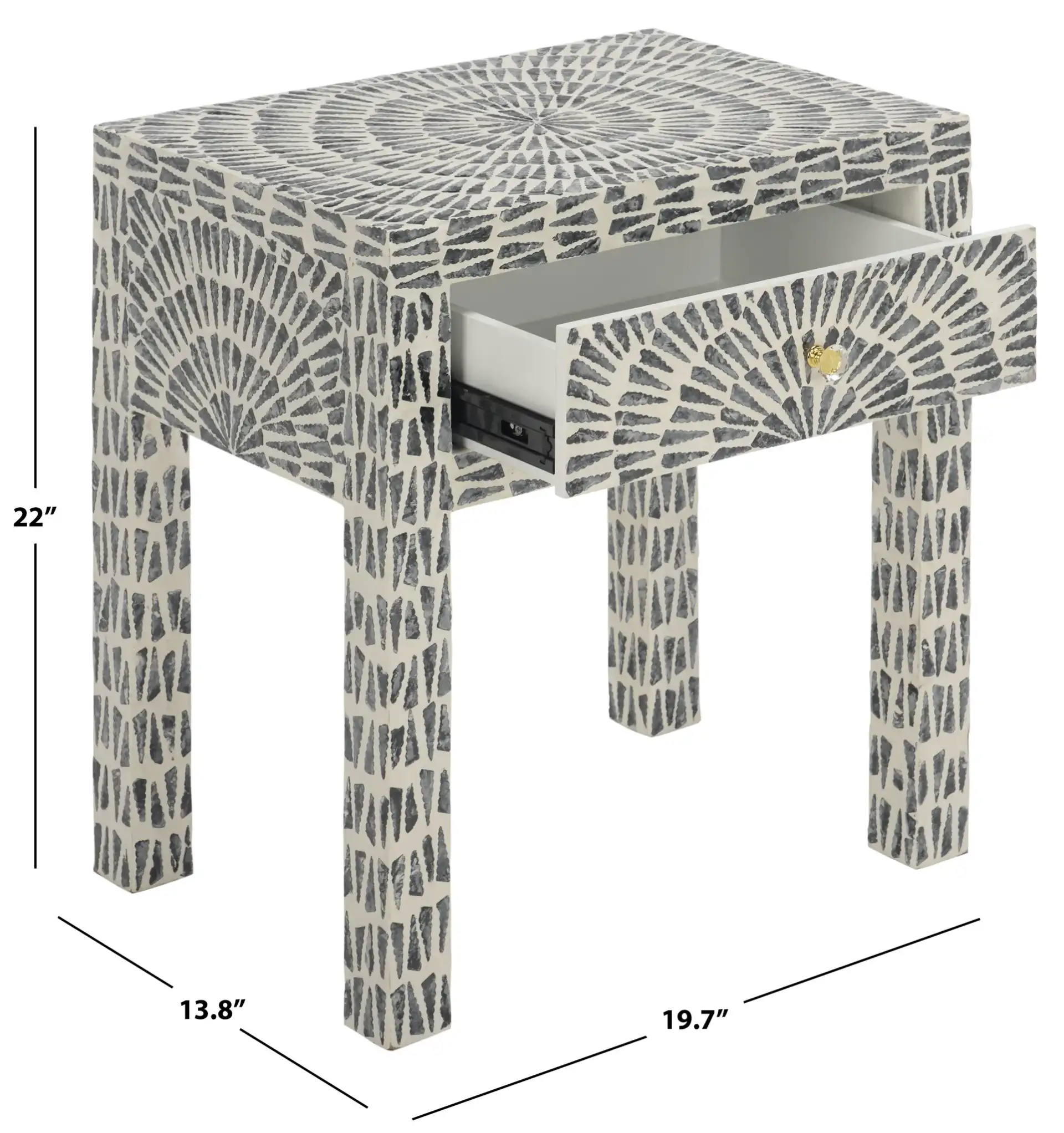 Euan Accent Table with Drawer in Black / White, detail view