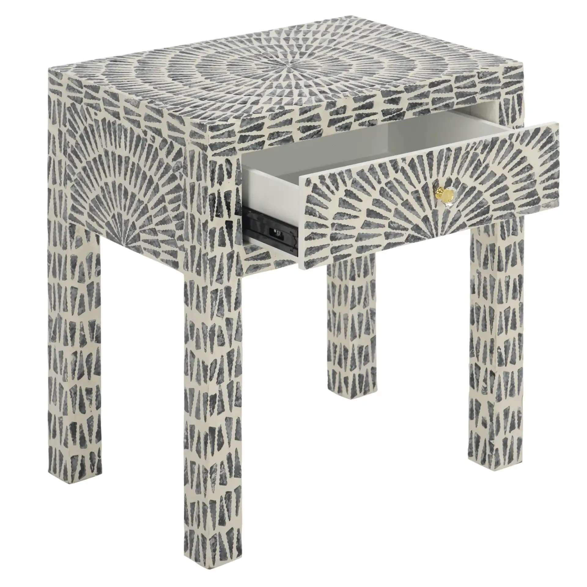 Euan Accent Table with Drawer in Black / White, detail view