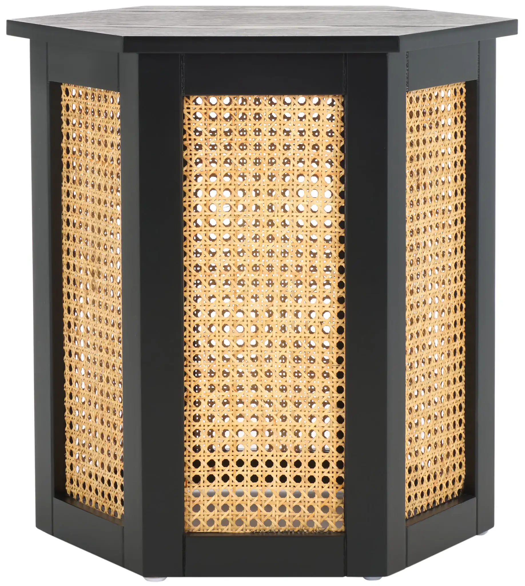Danez Hexagon Cane Accent Table in Black / Natural