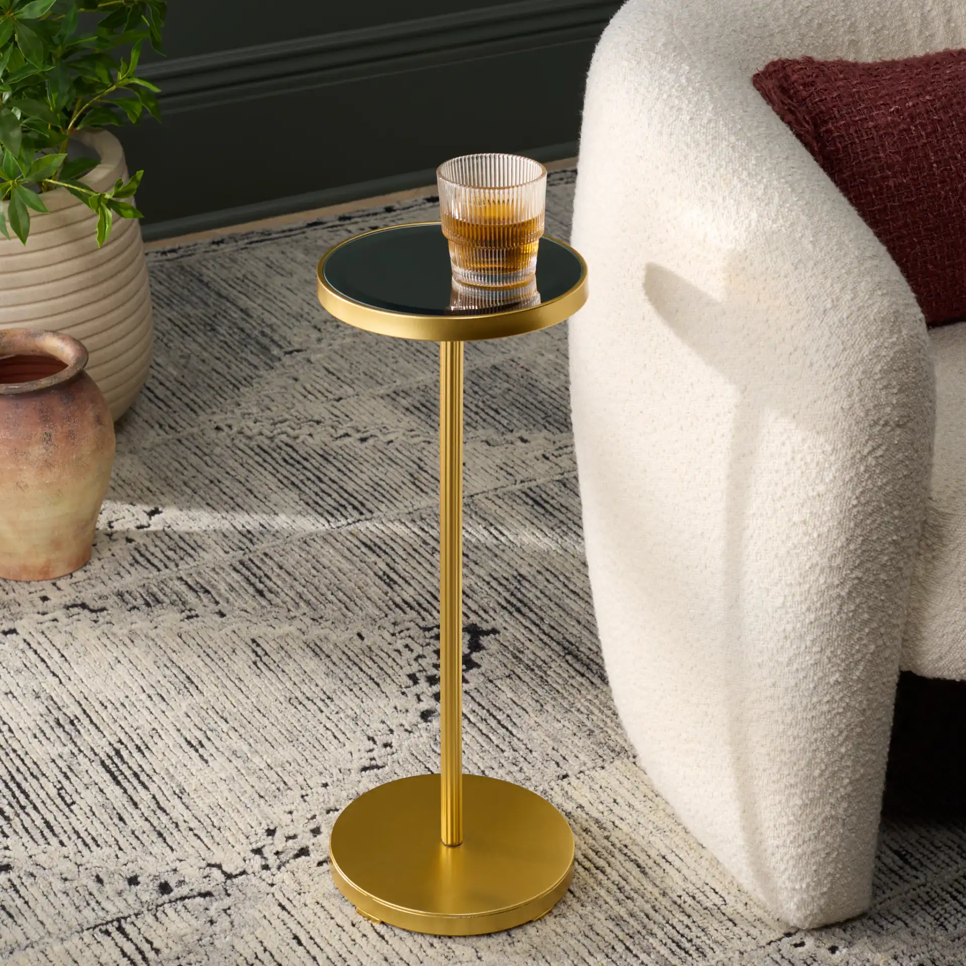 Paku Round Side Table in Gold / Mirror in a styled room