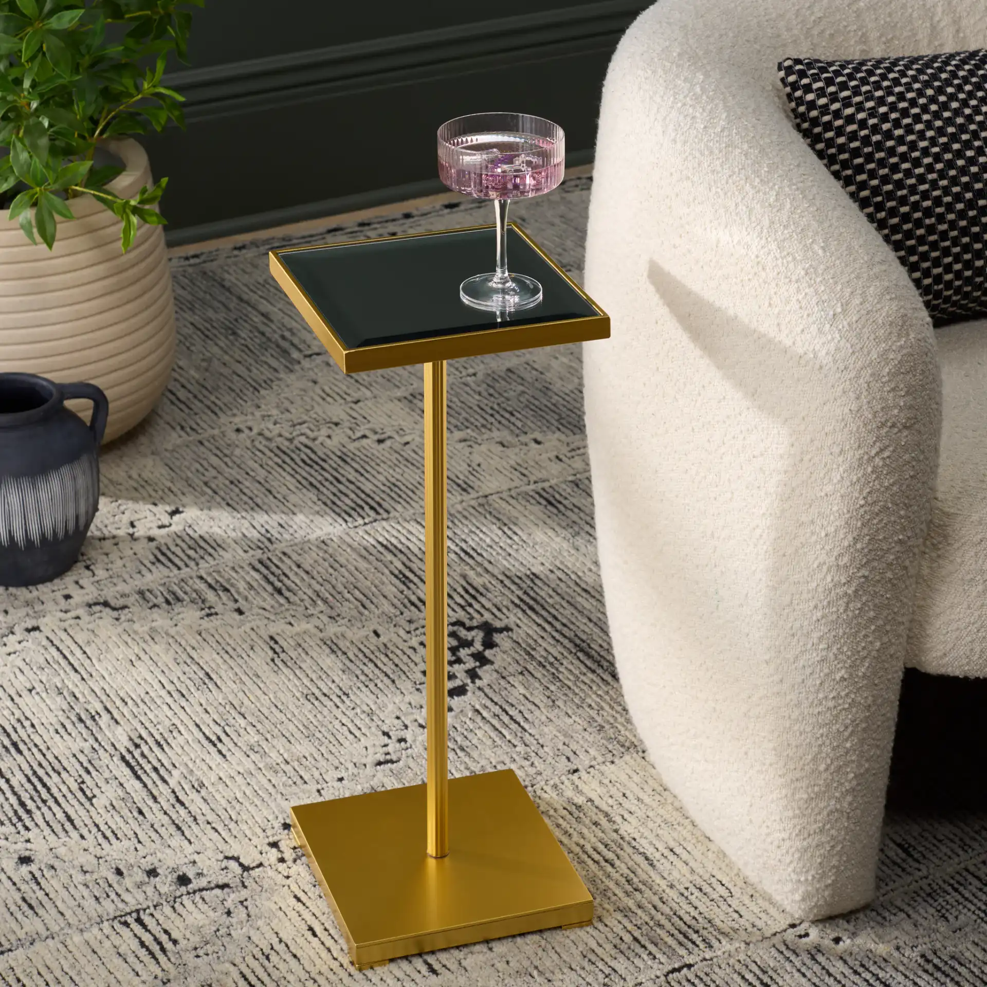 Paku Square Side Table in Gold / Mirror in a styled room