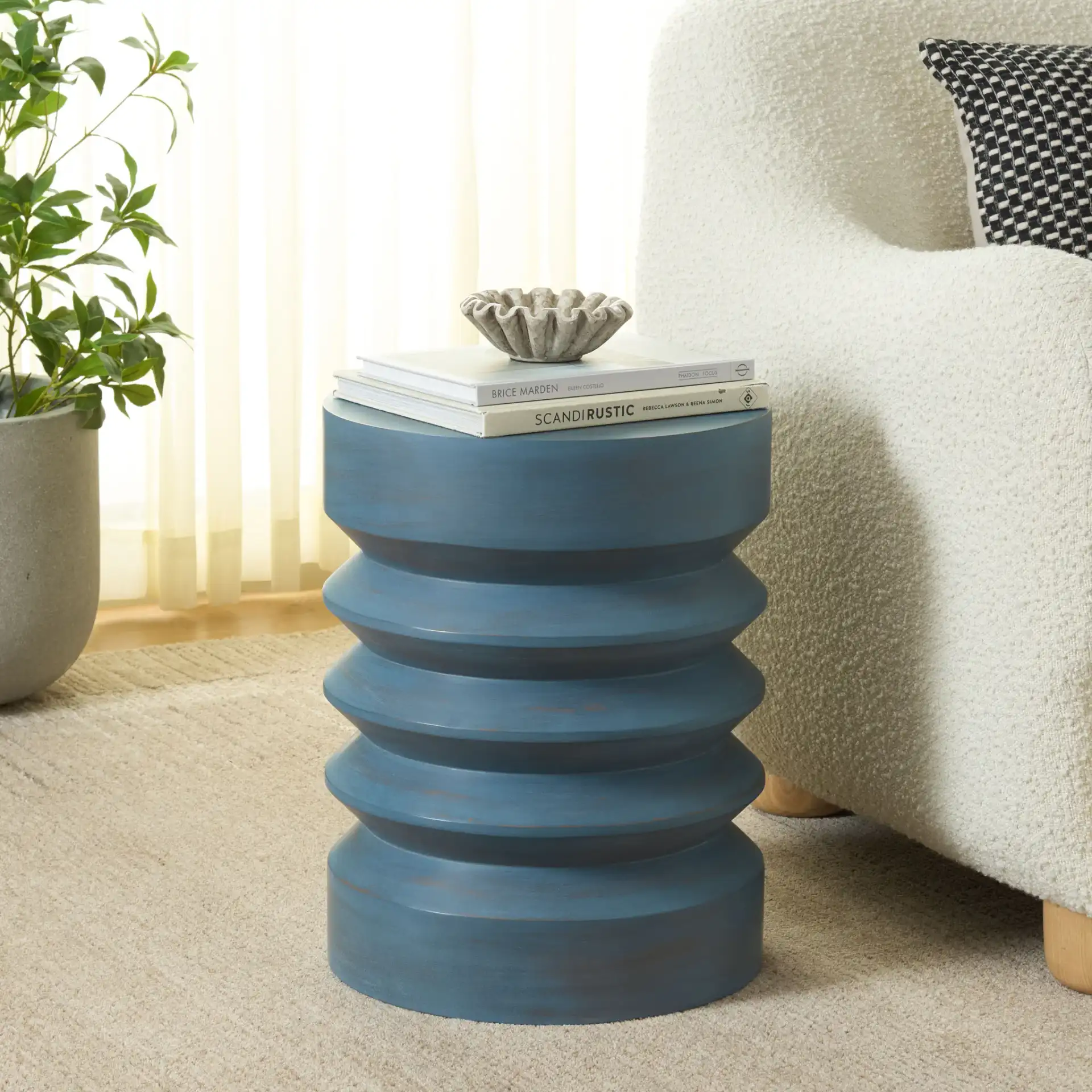Joscelyne Accent Table in Antique Blue in a styled room
