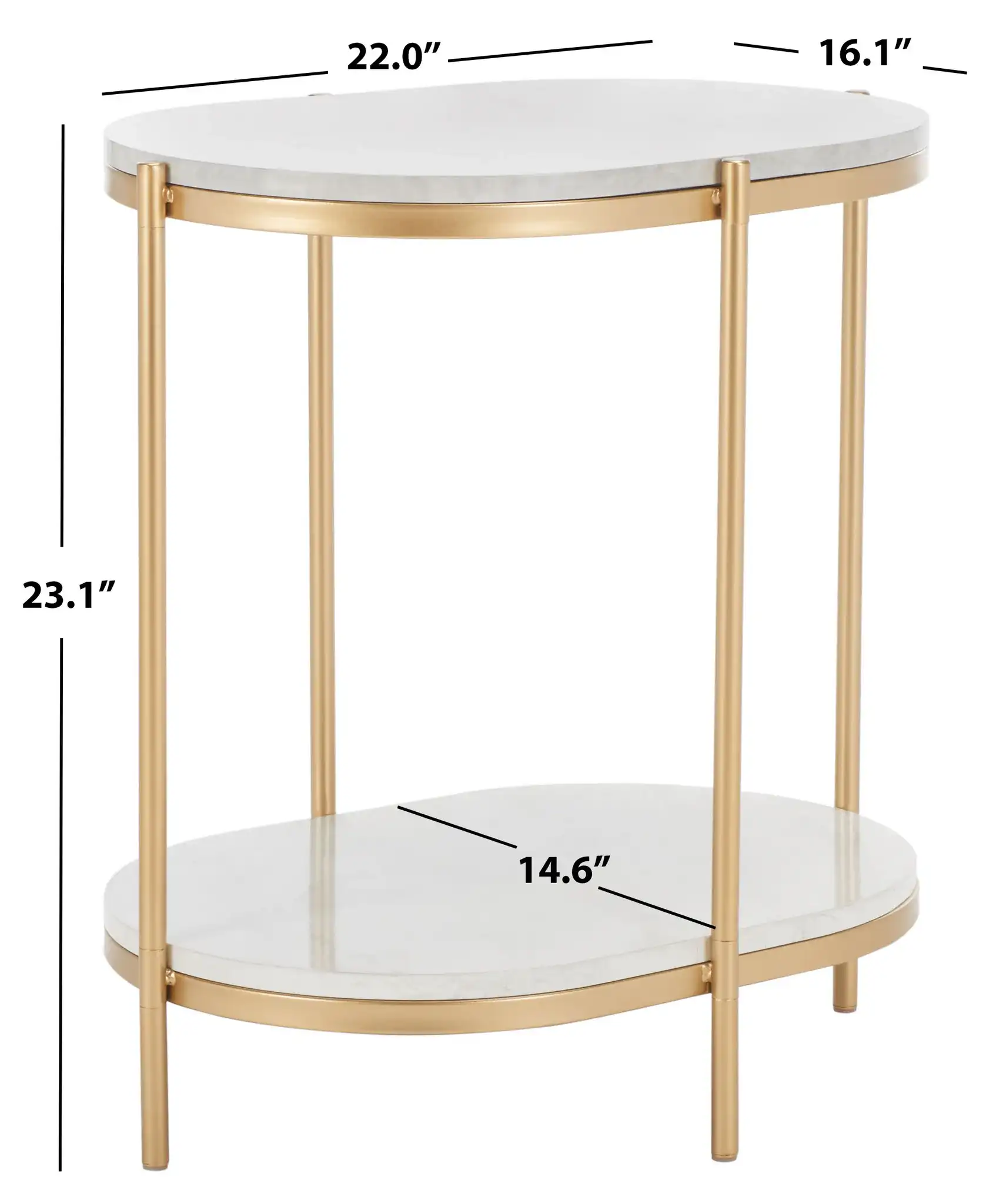 Dove End Table in White Faux Marble / Gold, detail view