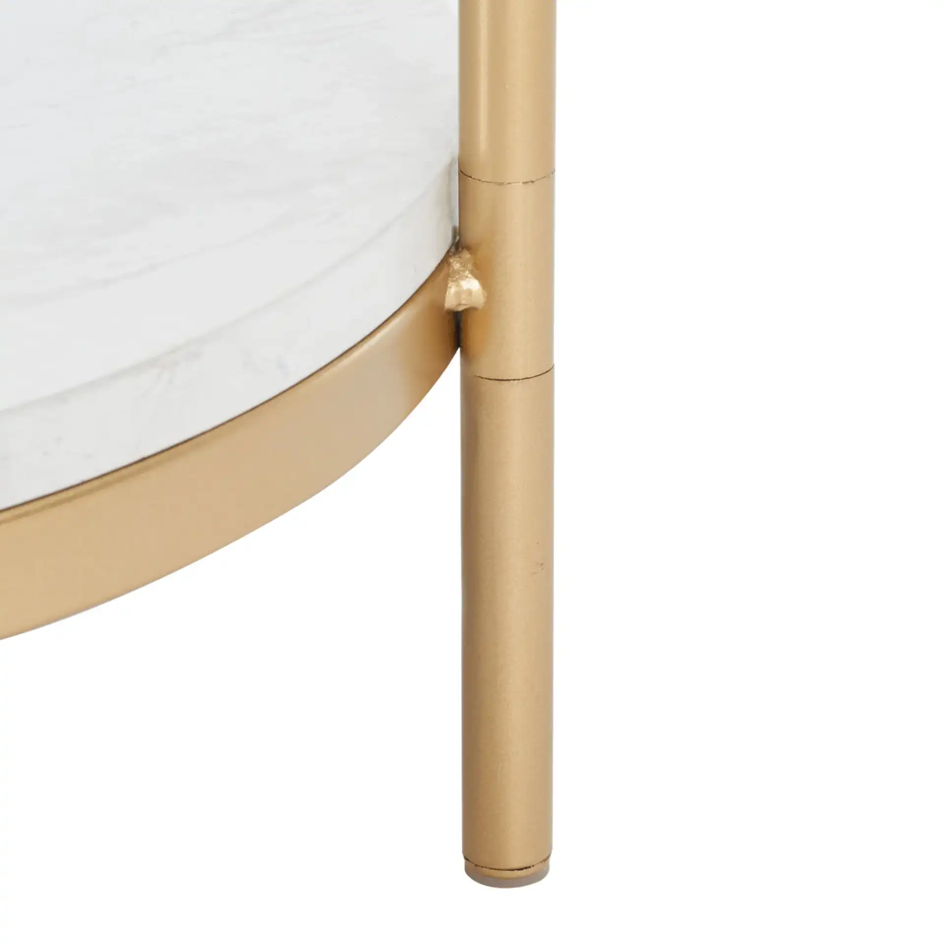 Dove End Table in White Faux Marble / Gold, detail view