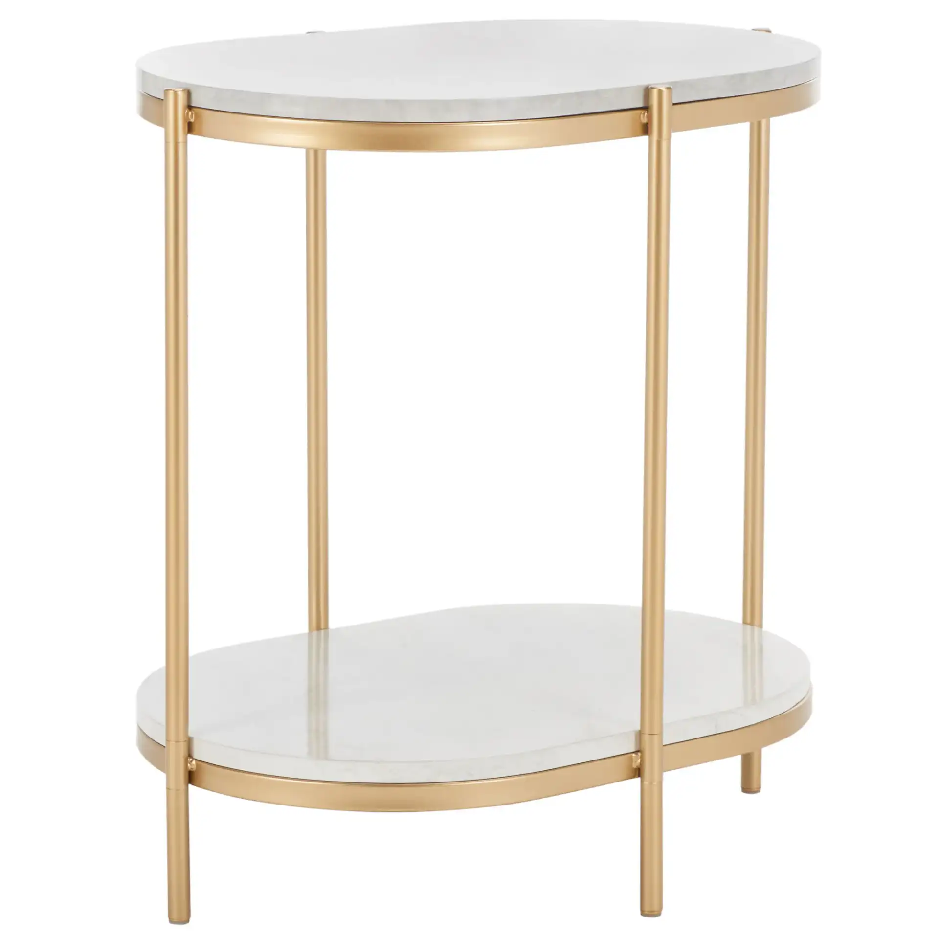 Dove End Table in White Faux Marble / Gold, detail view