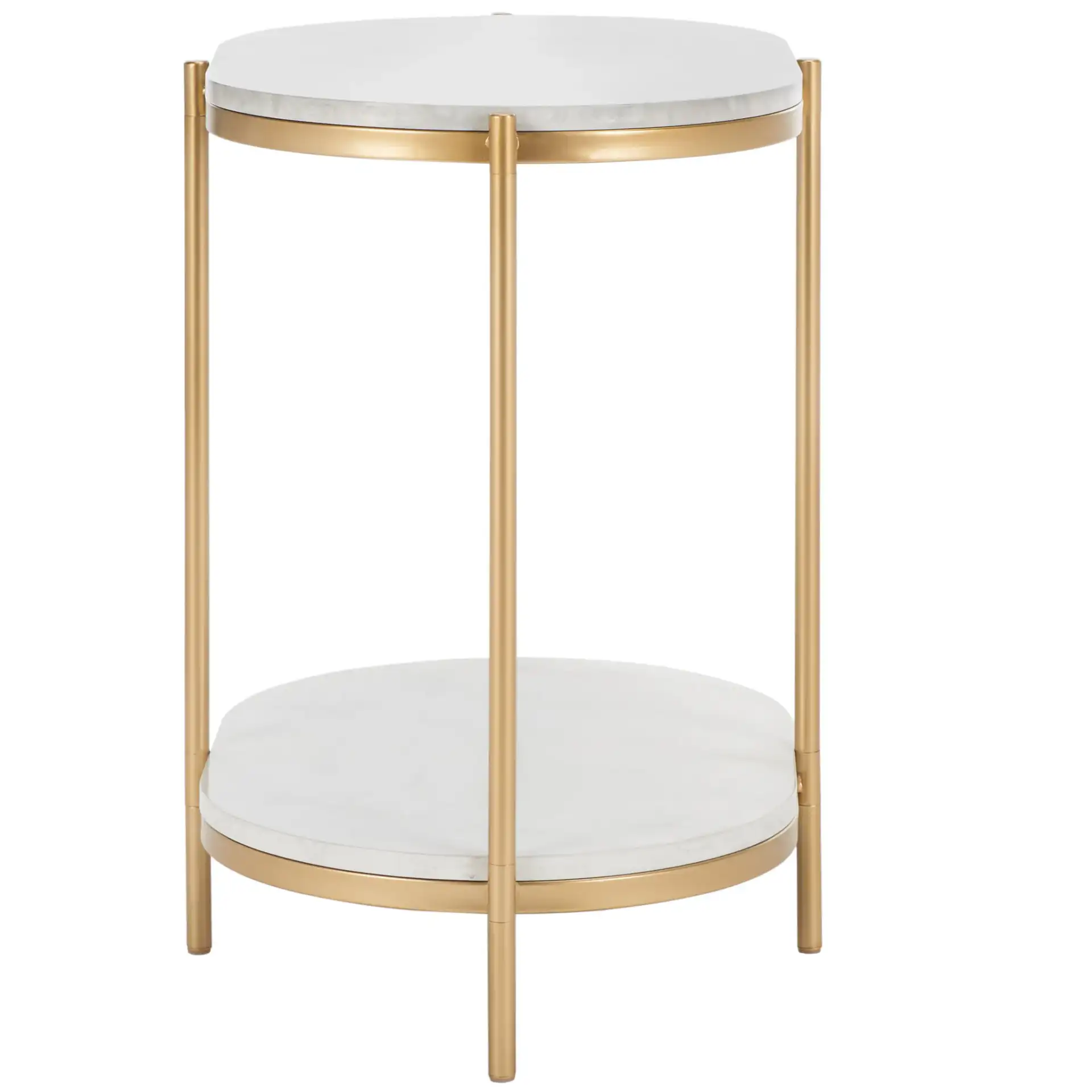 Dove End Table in White Faux Marble / Gold, detail view