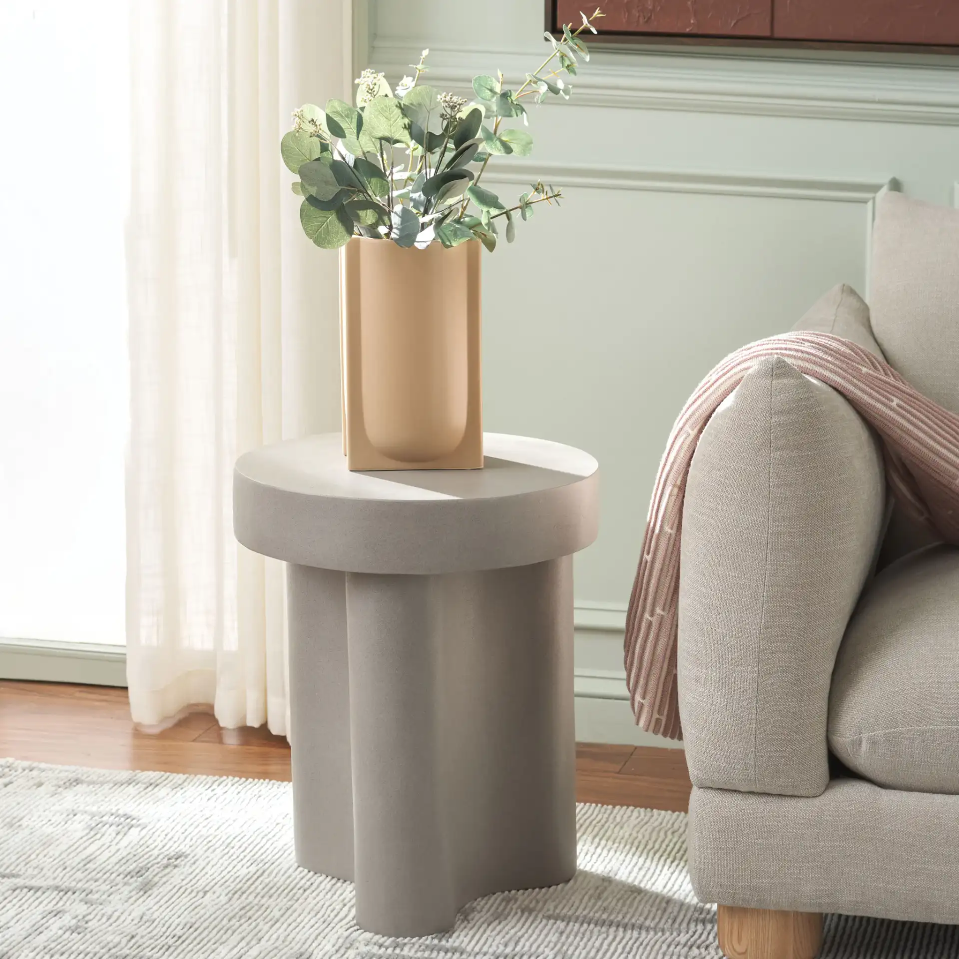 Kadence Accent Table in Gray in a styled room