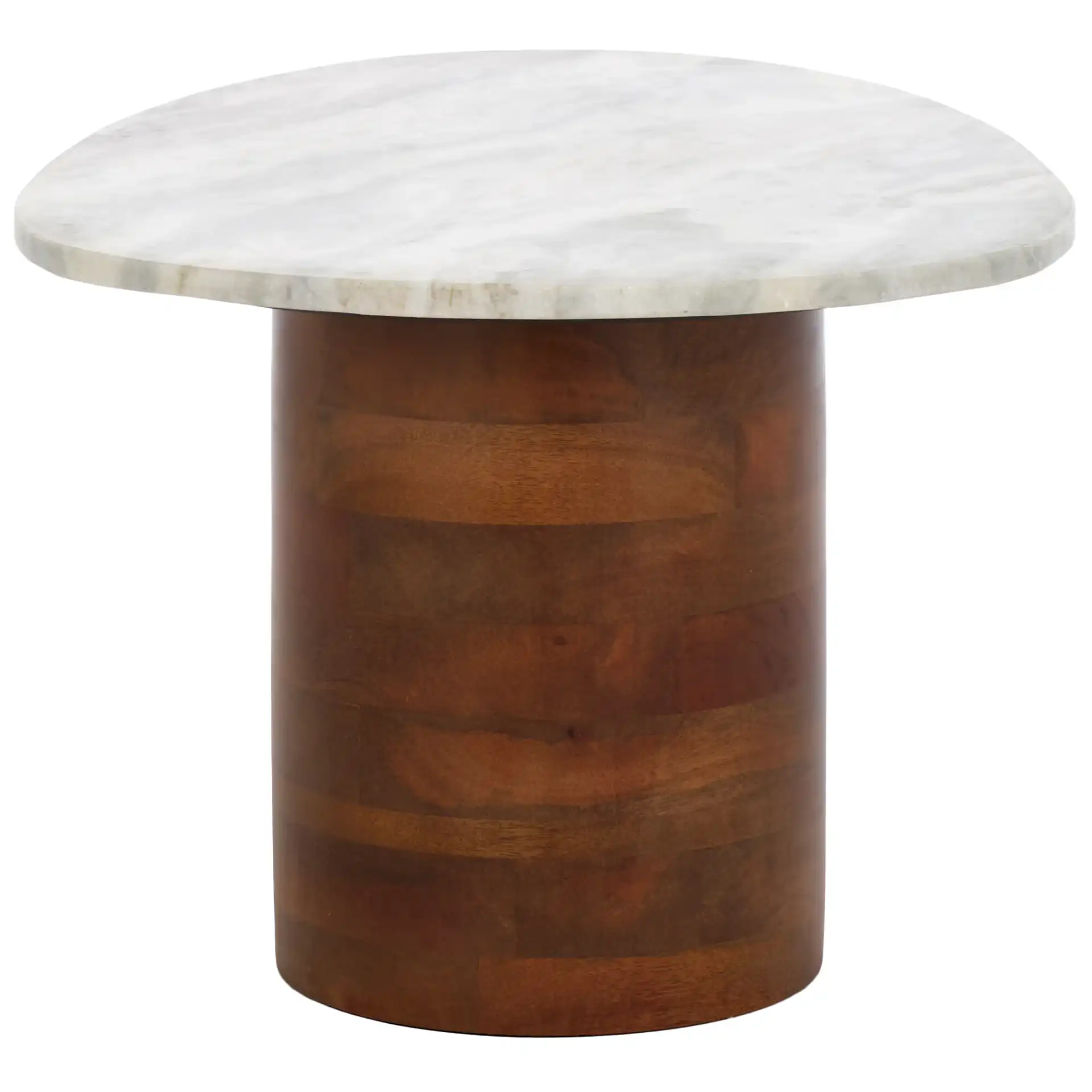 Mono Large Marble Side Table in Off-White Marble / Walnut, detail view