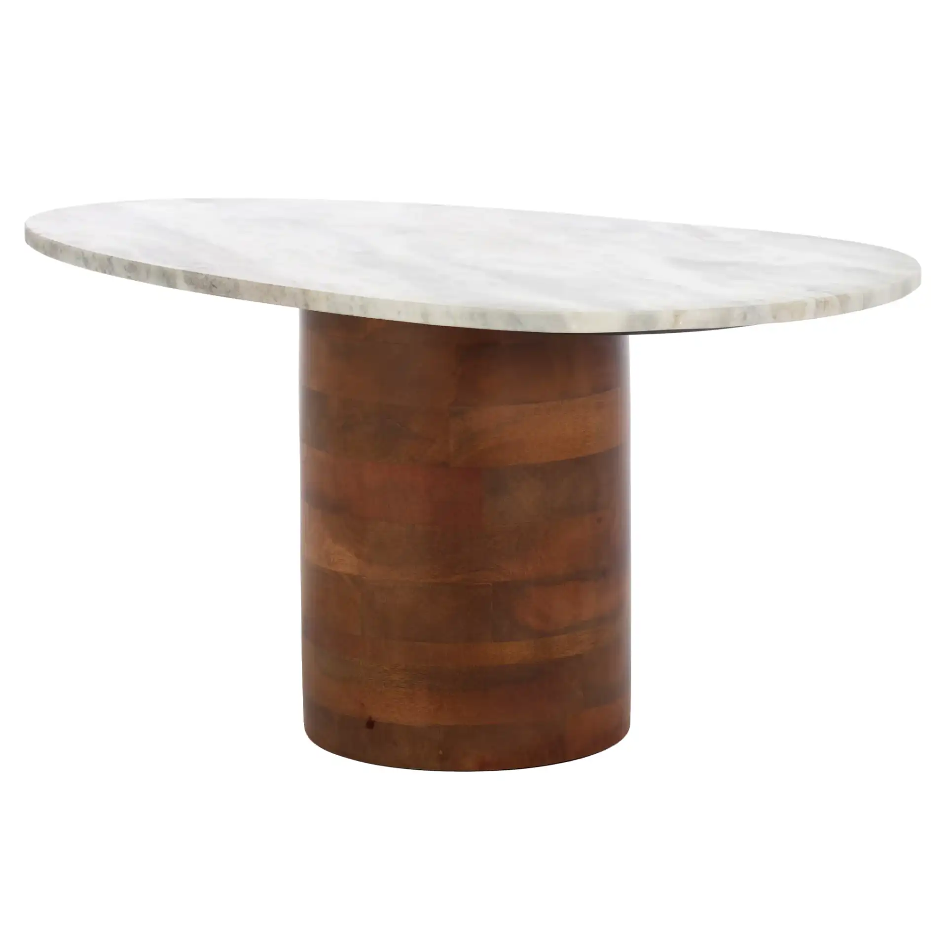 Mono Large Marble Side Table in Off-White Marble / Walnut, detail view