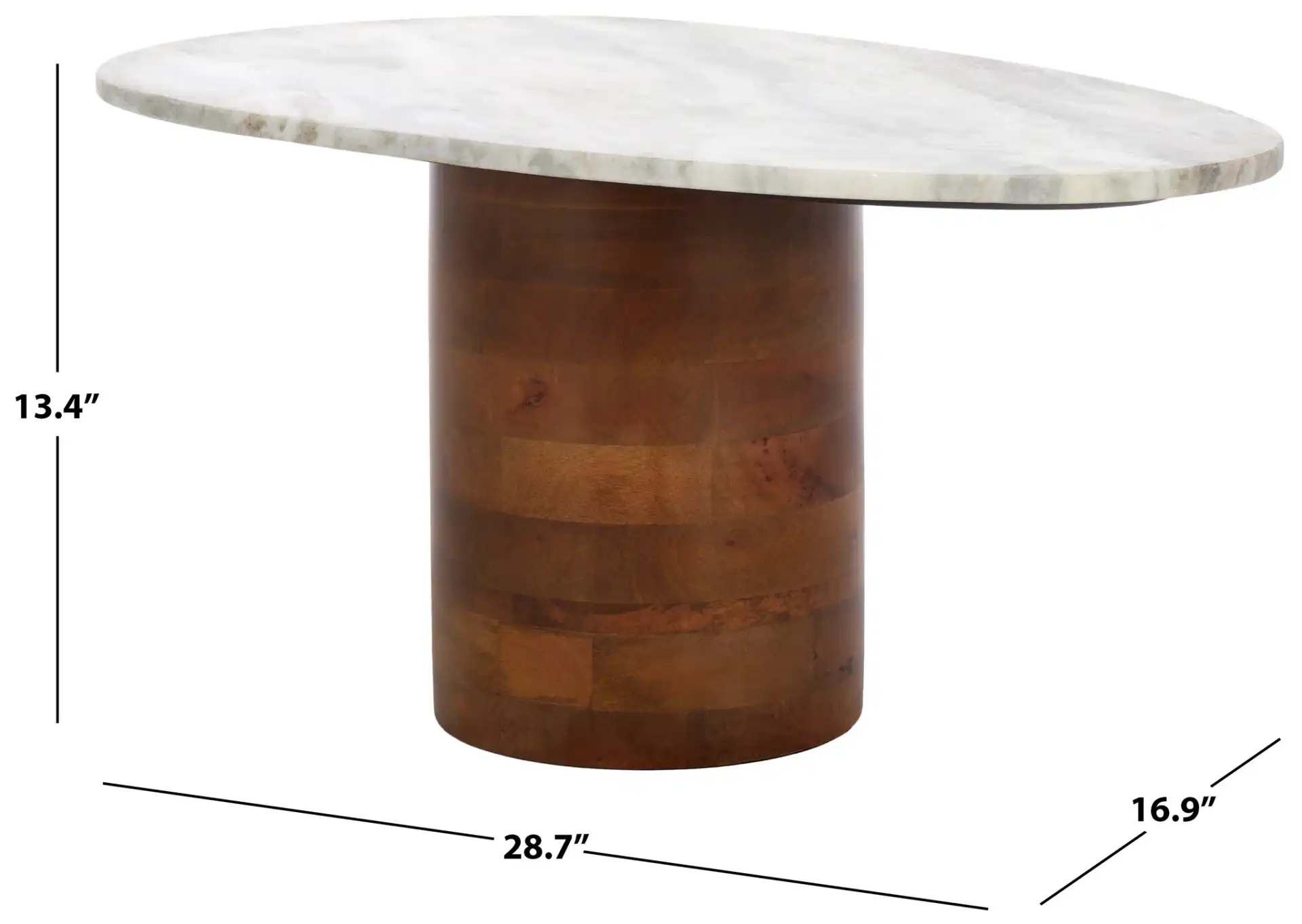 Mono Large Marble Side Table in Off-White Marble / Walnut, detail view