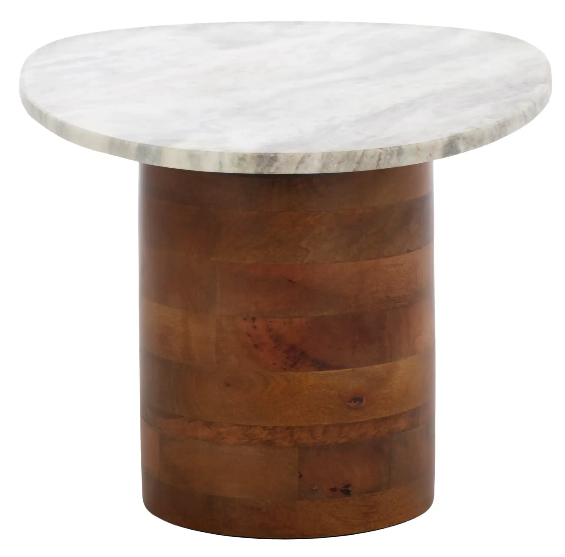 Mono Large Marble Side Table in Off-White Marble / Walnut