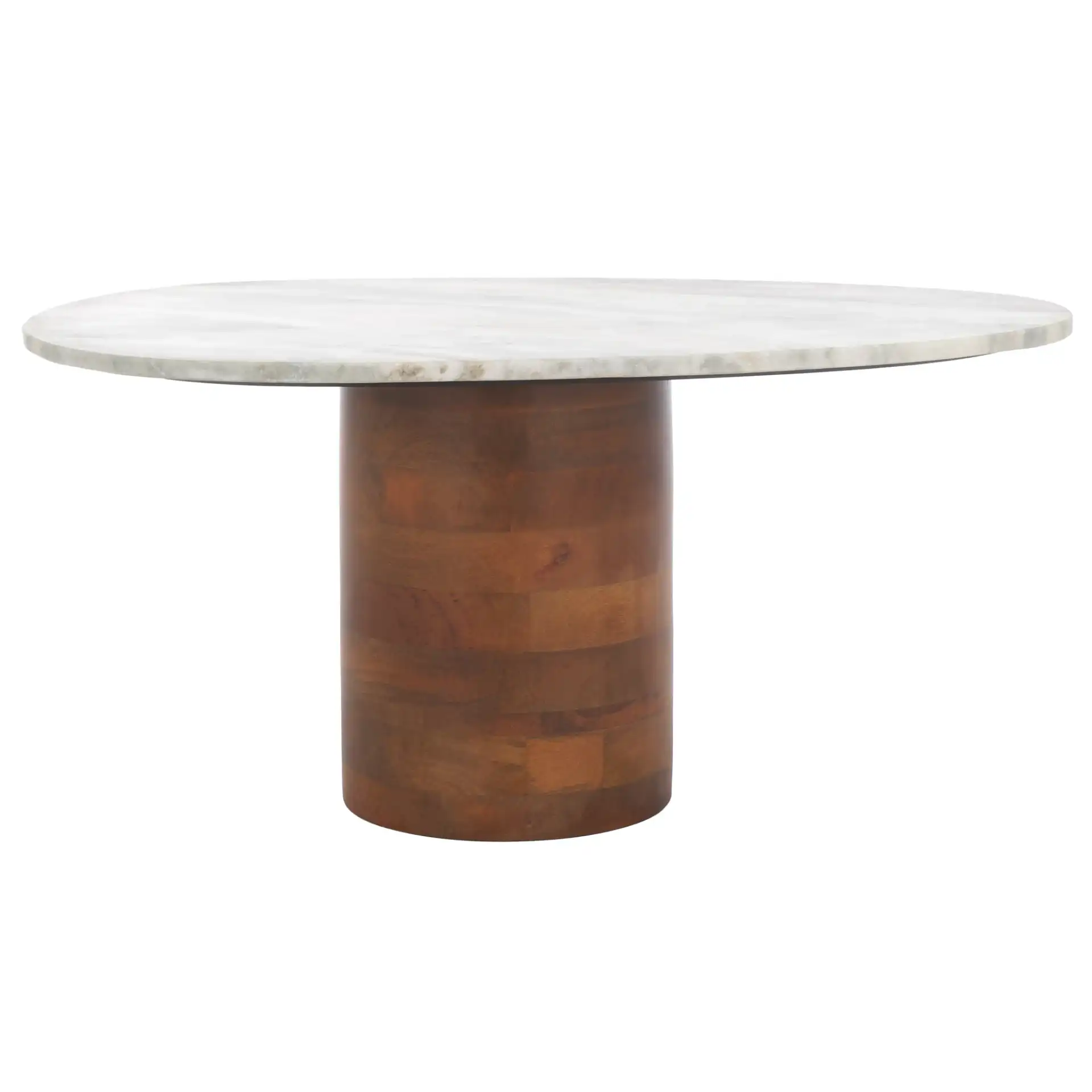 Mono Large Marble Side Table in Off-White Marble / Walnut, detail view