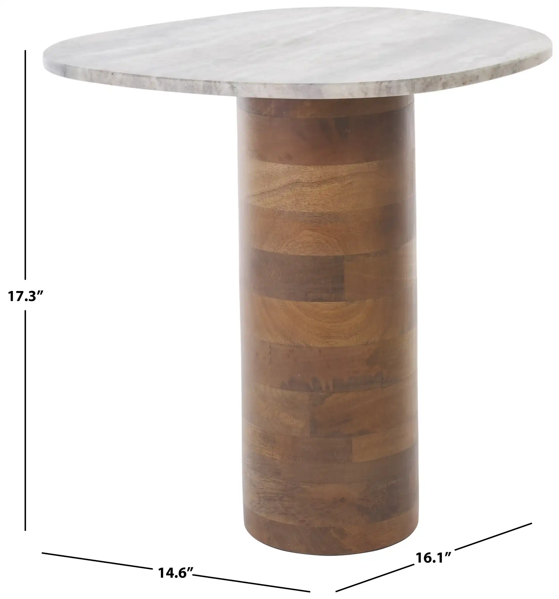 Mono Small Marble Side Table in Off-White Marble / Walnut, detail view