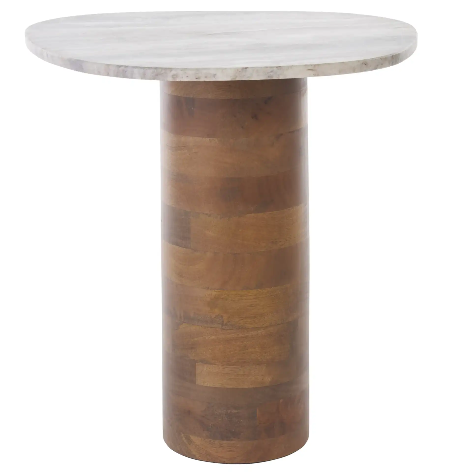 Mono Small Marble Side Table in Off-White Marble / Walnut