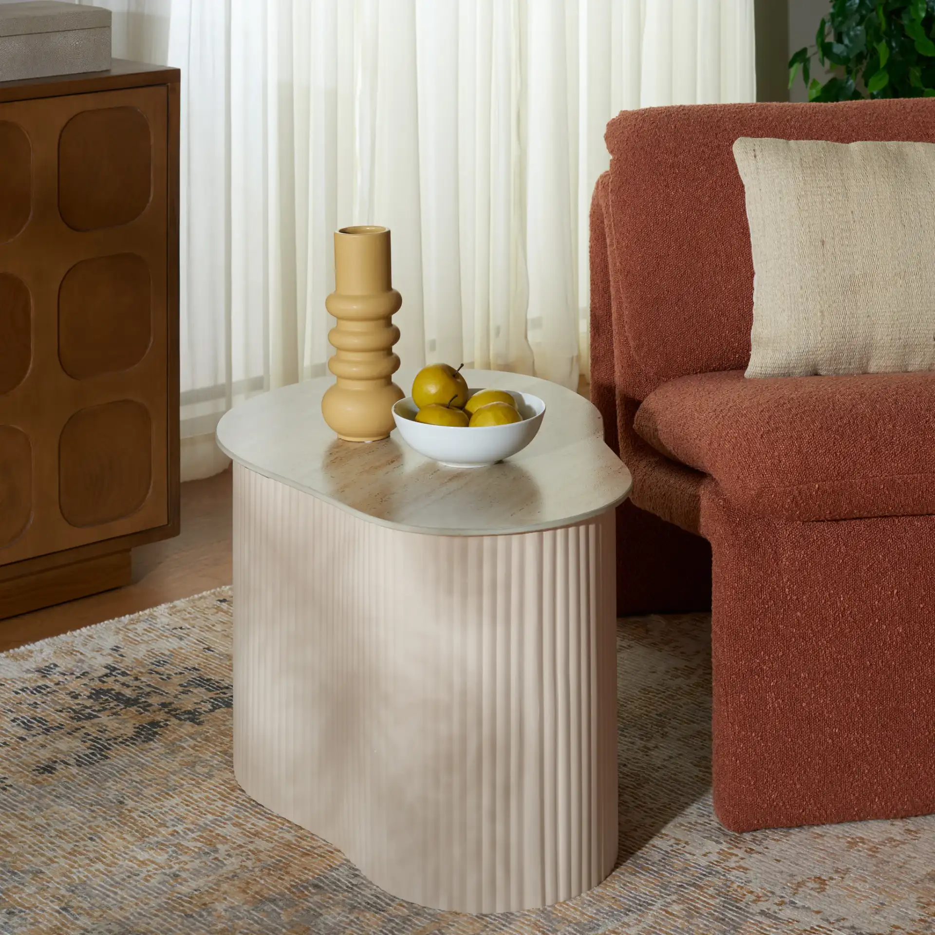 Mtp Large Ceramic Side Table in Beige Ceramic / Beige in a styled room