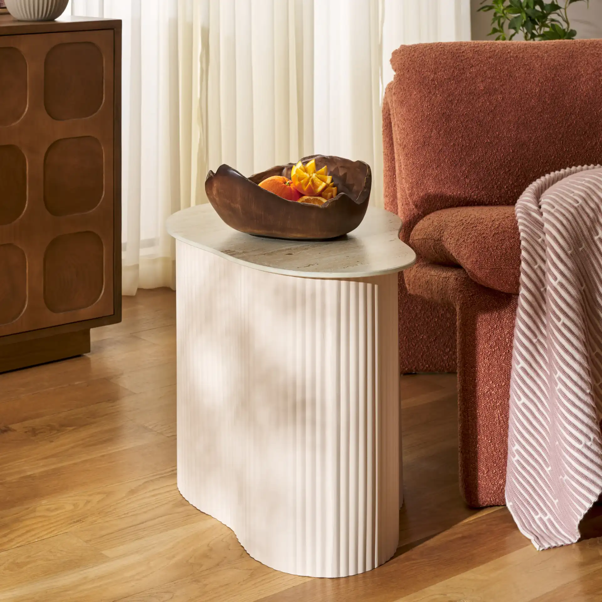 Mtp Medium Ceramic Side Table in Beige Ceramic / Beige in a styled room