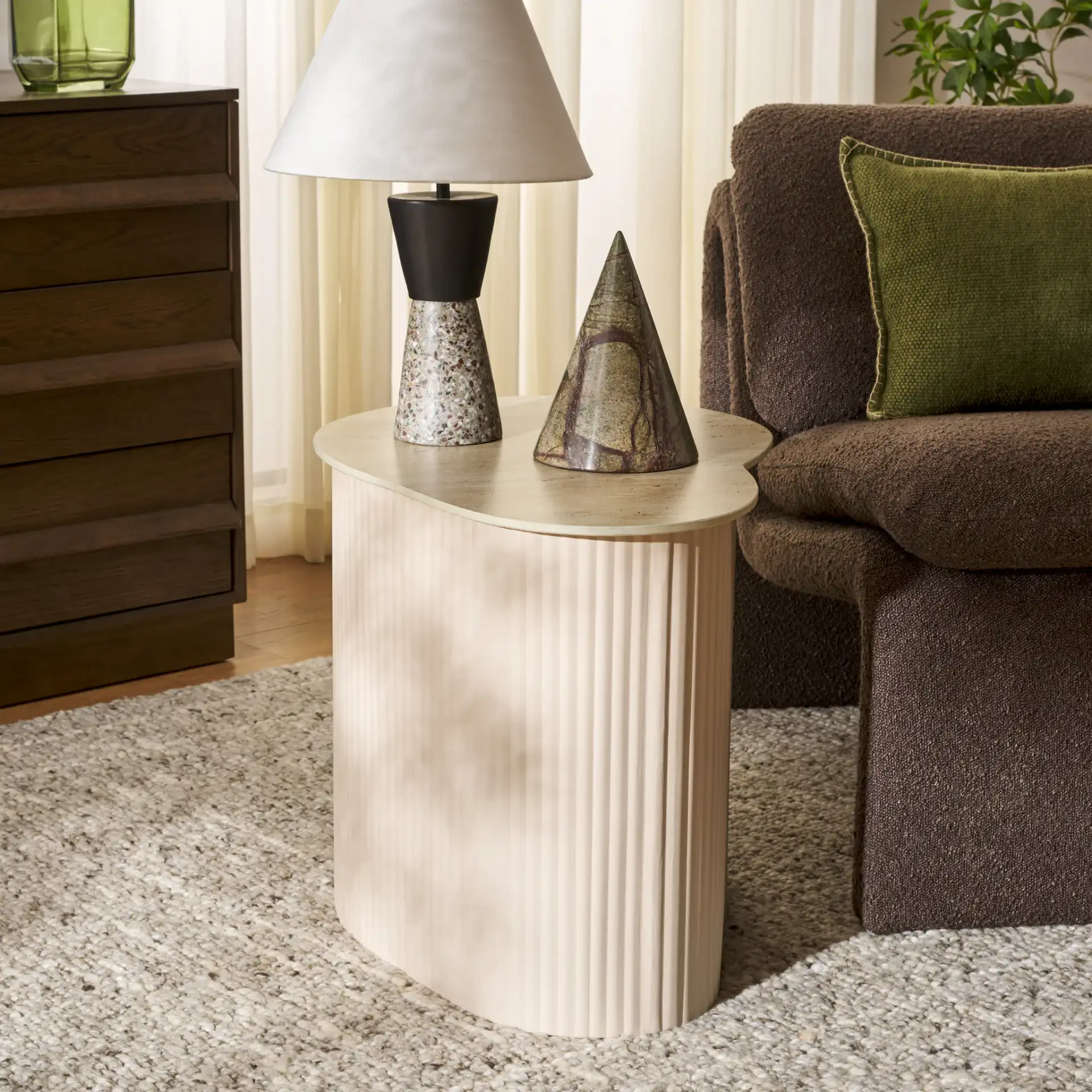 Mtp Small Ceramic Side Table in Beige Ceramic / Beige in a styled room