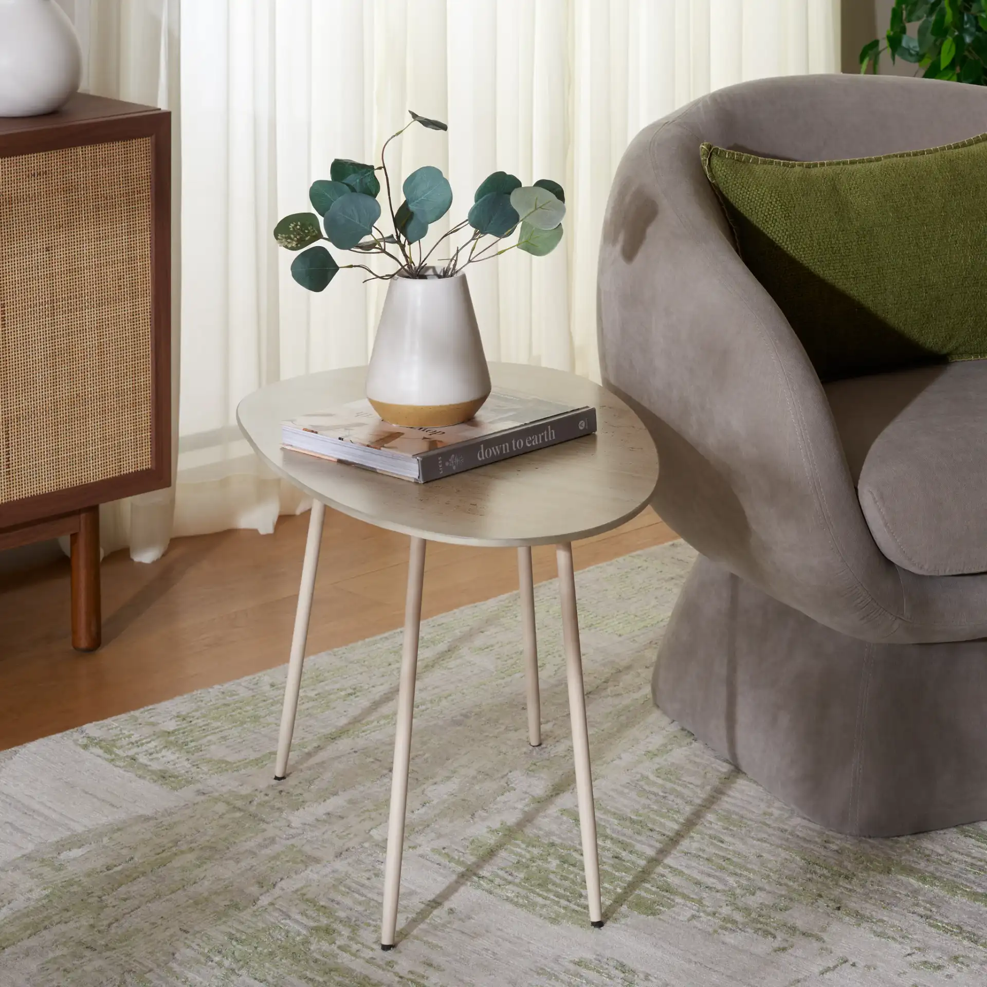 Mint Large Ceramic Side Table in Beige Ceramic / Beige in a styled room