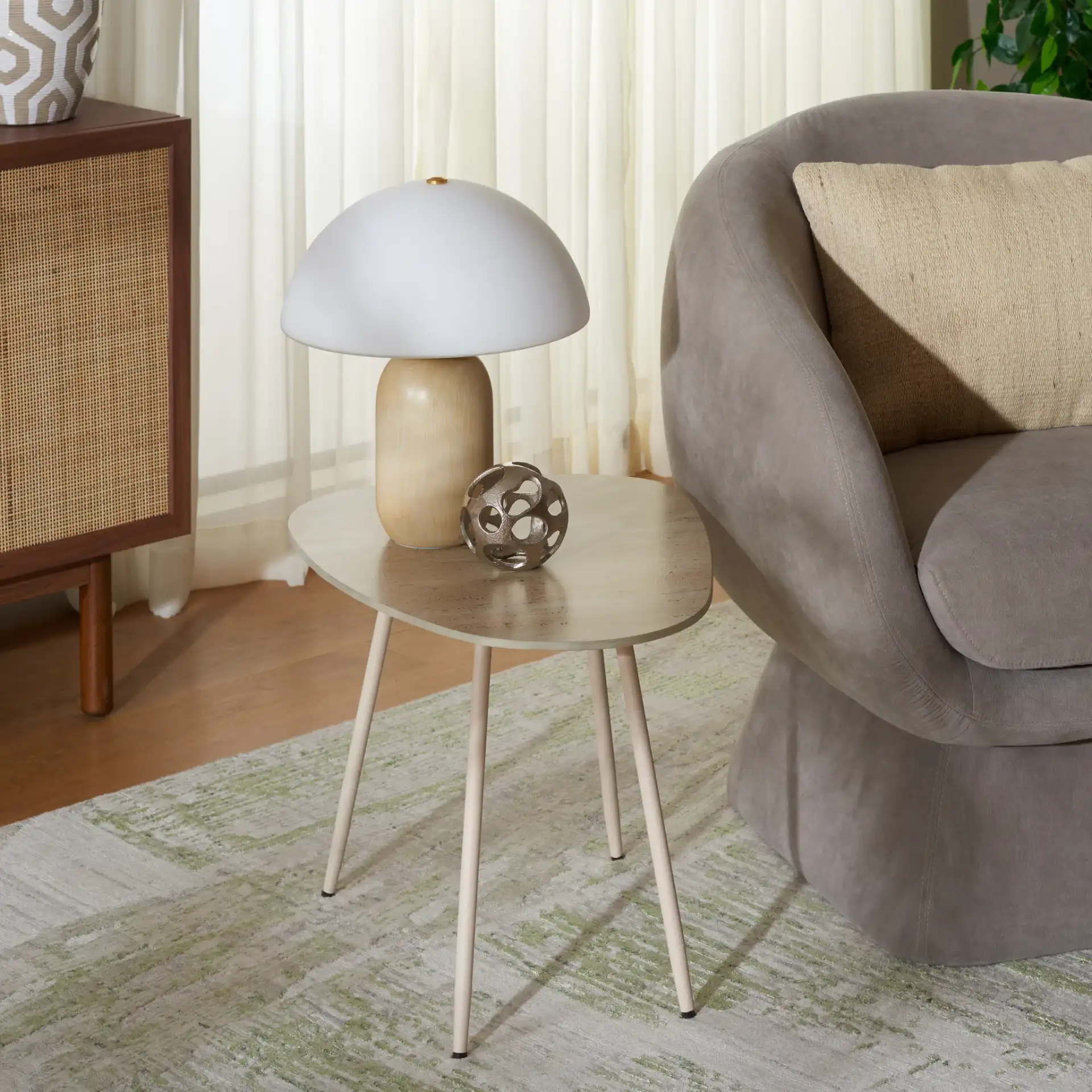 Mint Medium Ceramic Side Table in Beige Ceramic / Beige in a styled room
