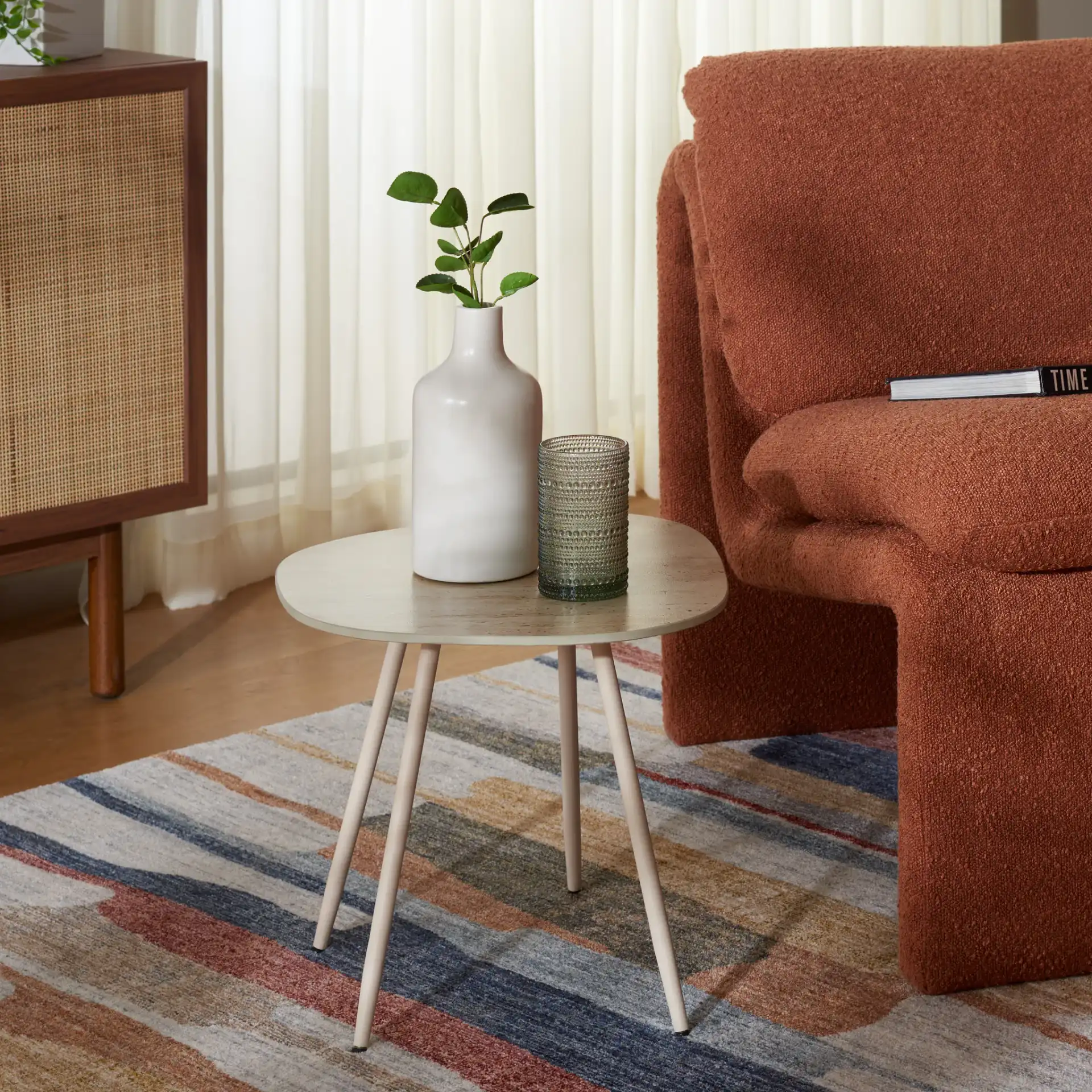 Mint Small Ceramic Side Table in Beige Ceramic / Beige in a styled room