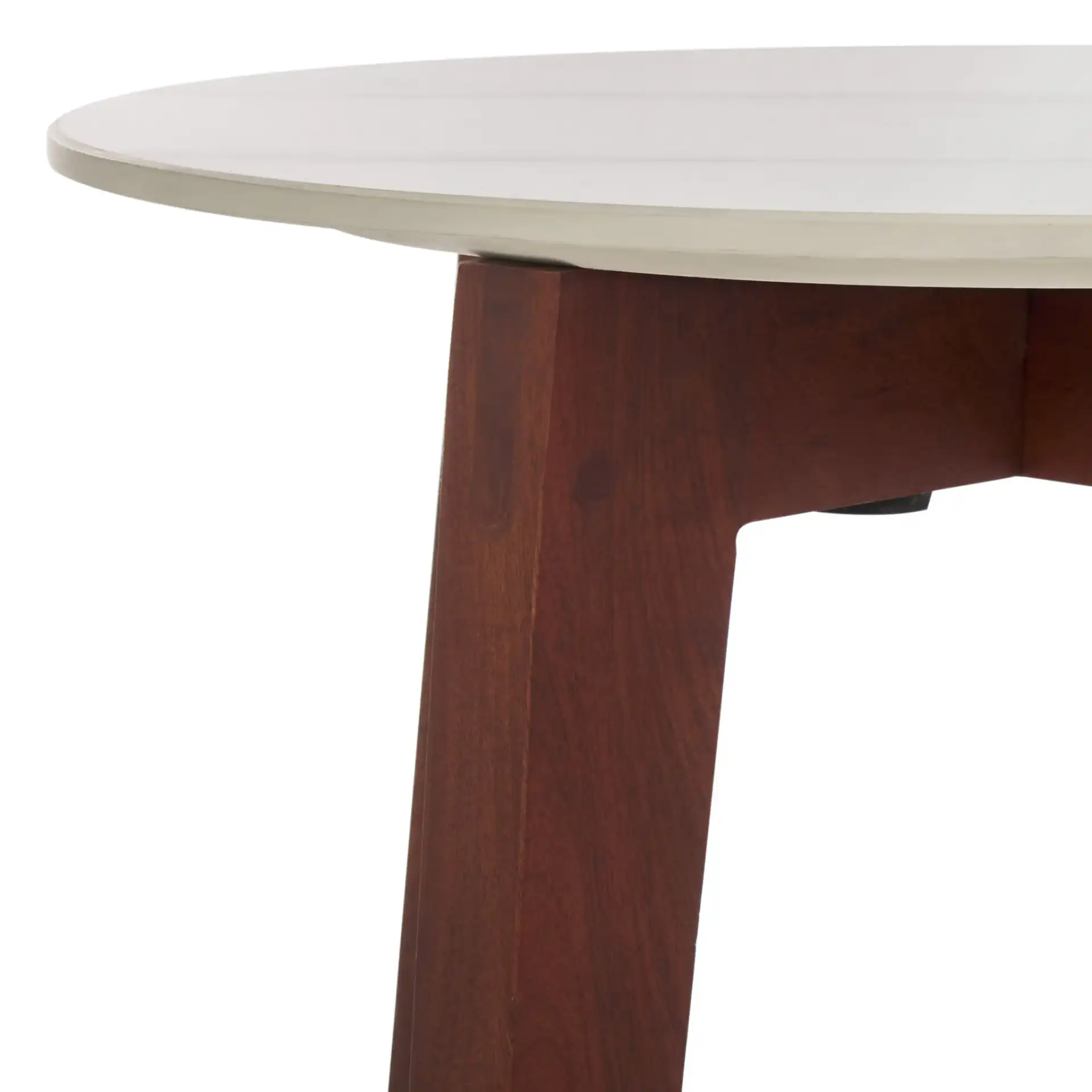 Helley Ceramic Accent Table in White Ceramic Faux Marble / Walnut in a styled room