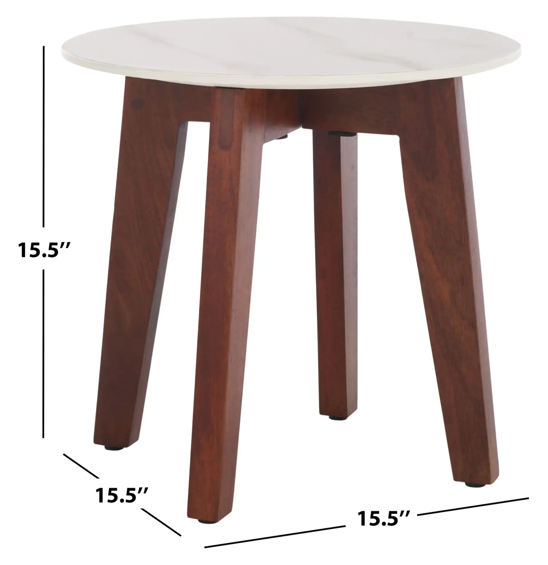 Helley Ceramic Accent Table in White Ceramic Faux Marble / Walnut, detail view