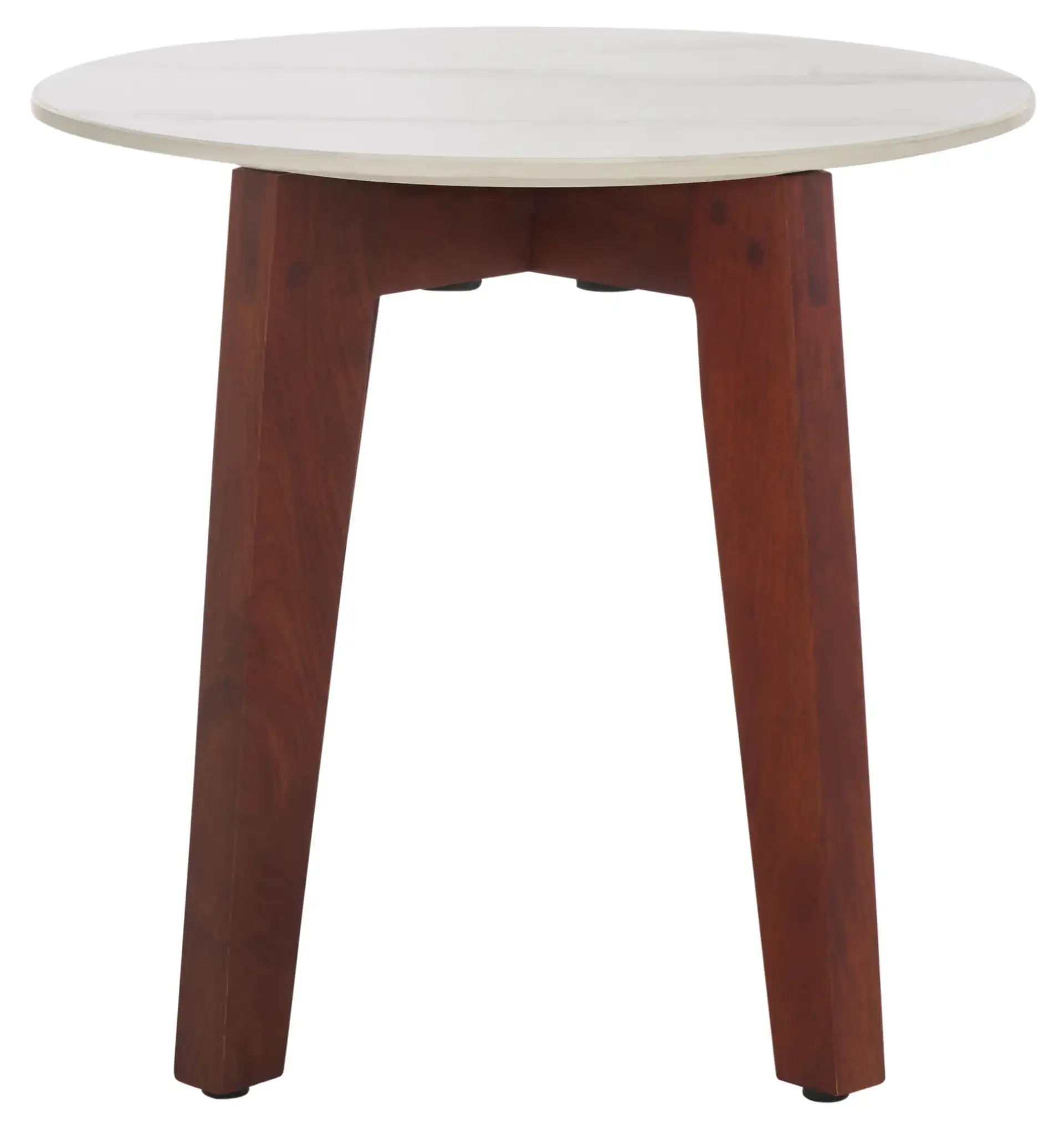 Helley Ceramic Accent Table in White Ceramic Faux Marble / Walnut