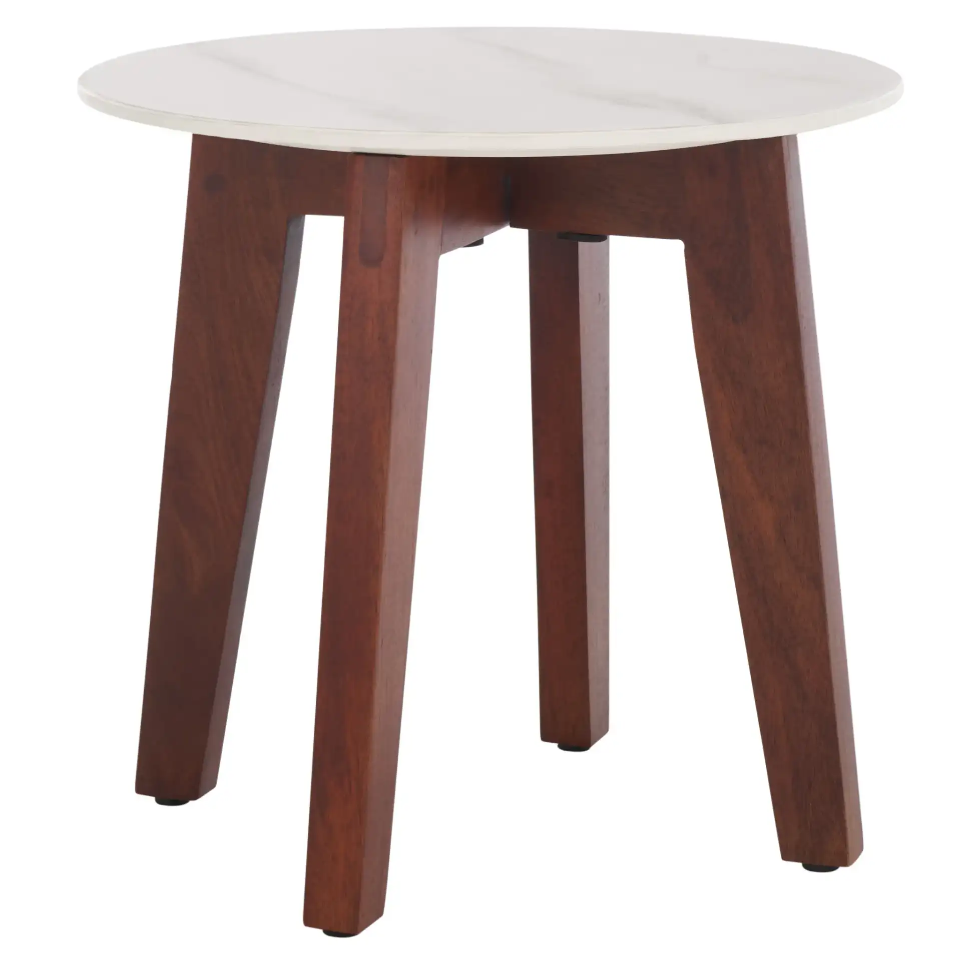 Helley Ceramic Accent Table in White Ceramic Faux Marble / Walnut, detail view