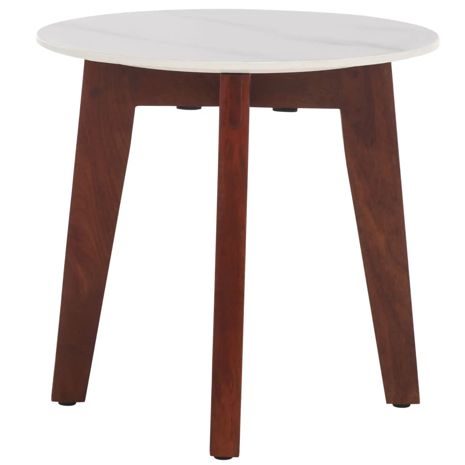 Helley Ceramic Accent Table in White Ceramic Faux Marble / Walnut, detail view