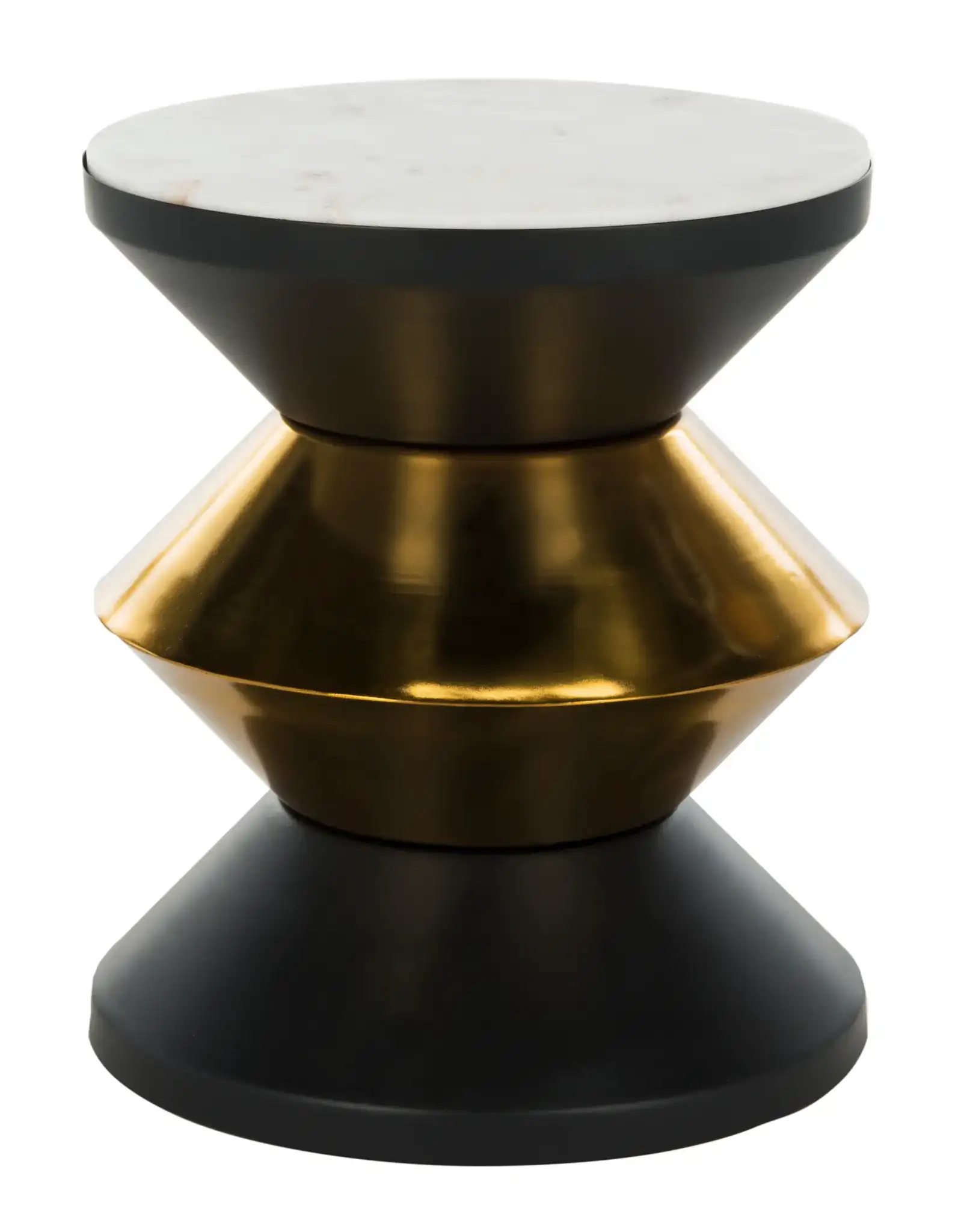 Azizi Stone Top Side Table in Black / Gold / White