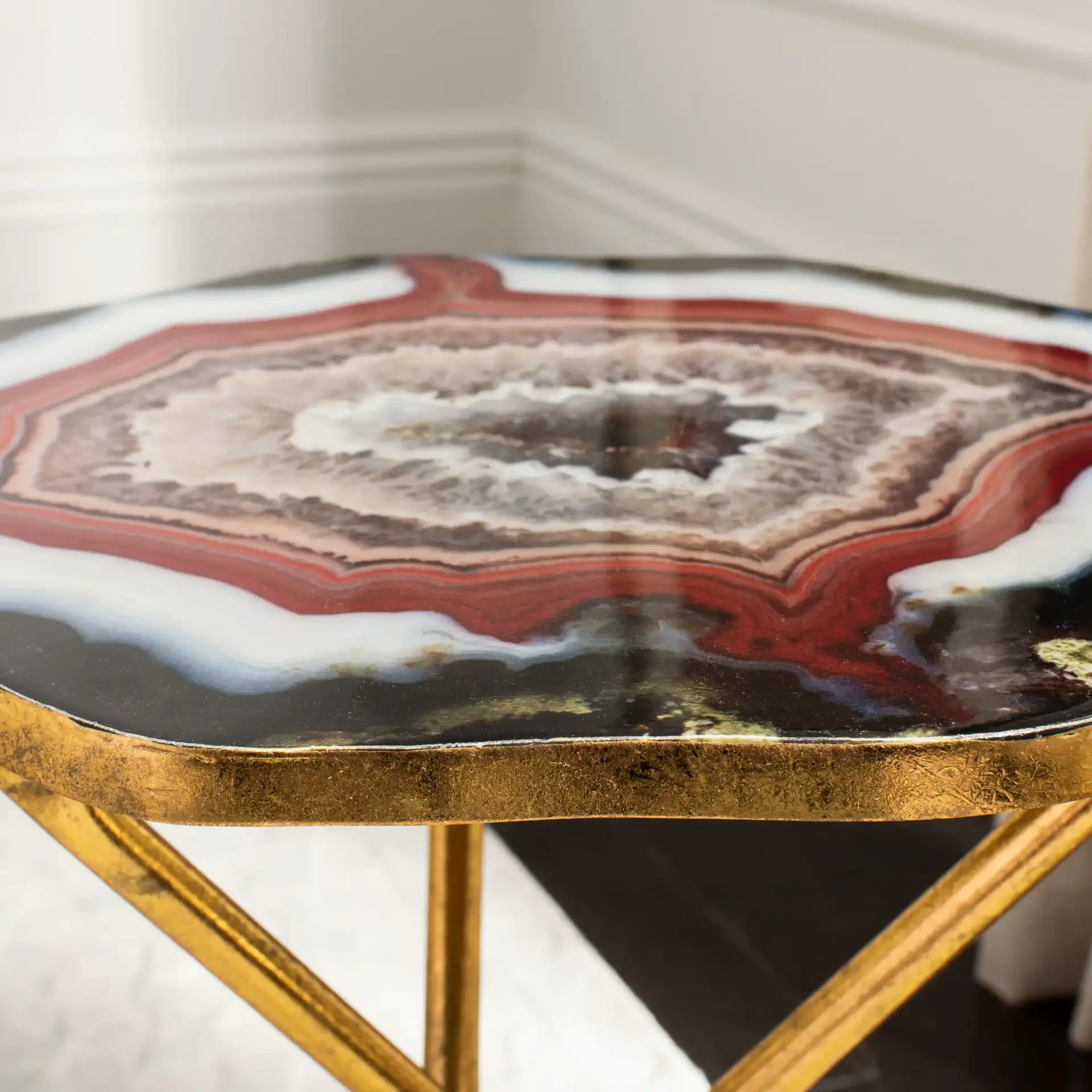 Celeste Faux Agate Side Table in Multi Blue / Gold in a styled room