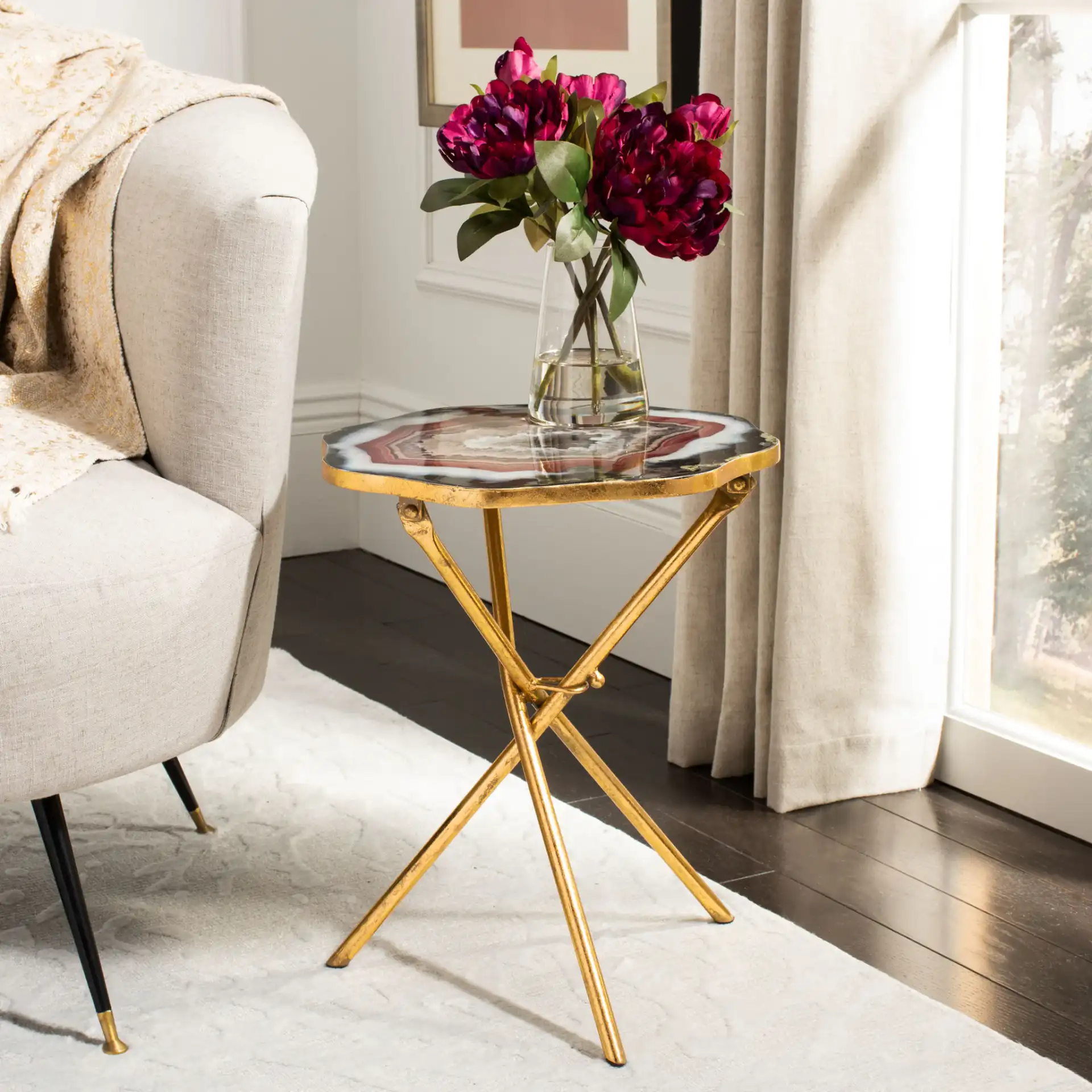 Celeste Faux Agate Side Table in Multi Blue / Gold in a styled room