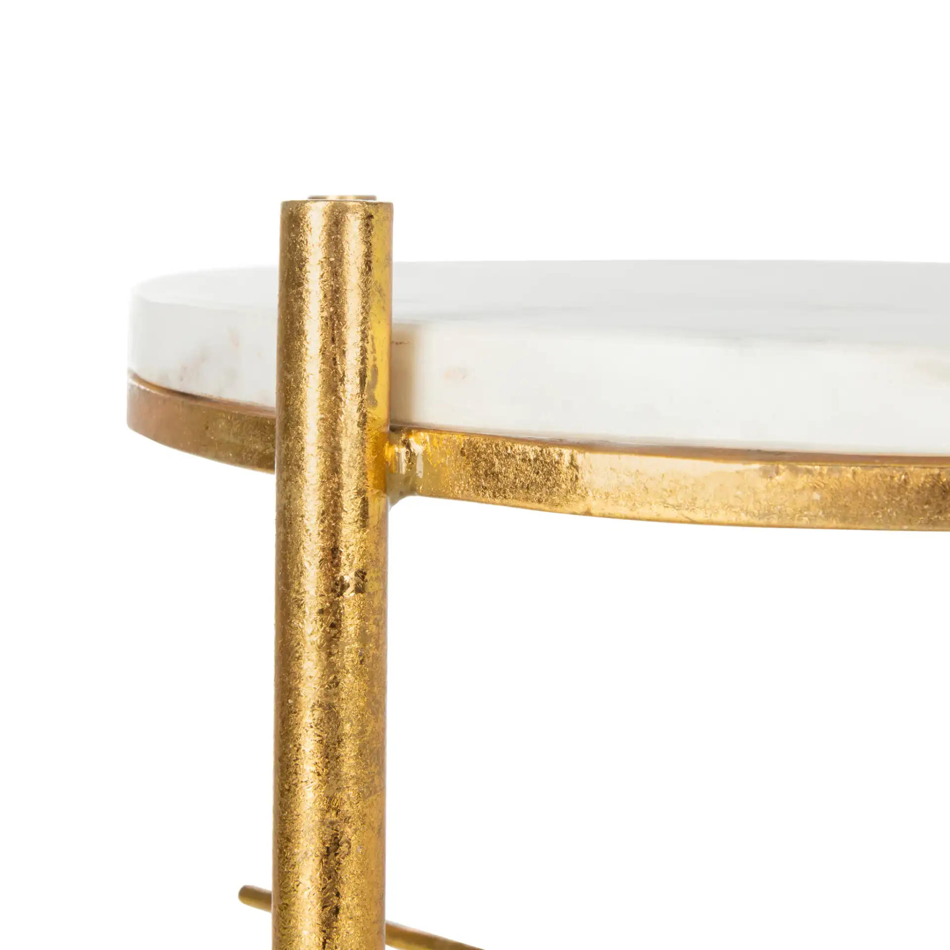 Jenesis Round Accent Table in White Marble / Gold in a styled room