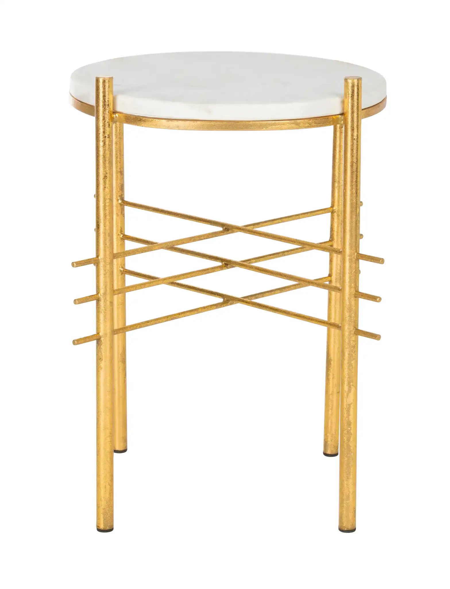 Jenesis Round Accent Table in White Marble / Gold