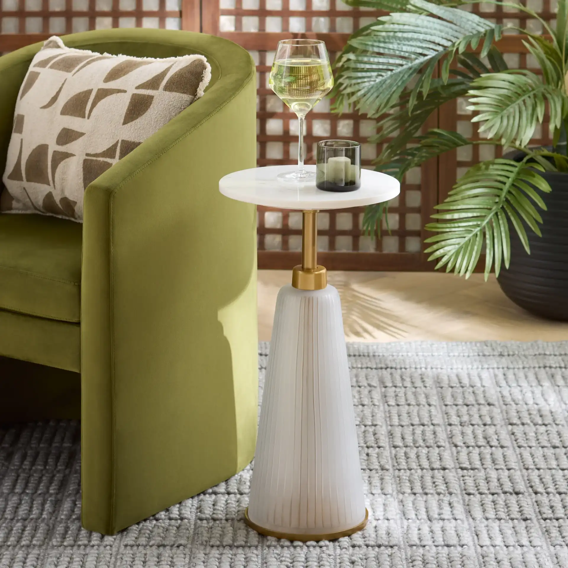 Paulon Side Table in Cream / White in a styled room