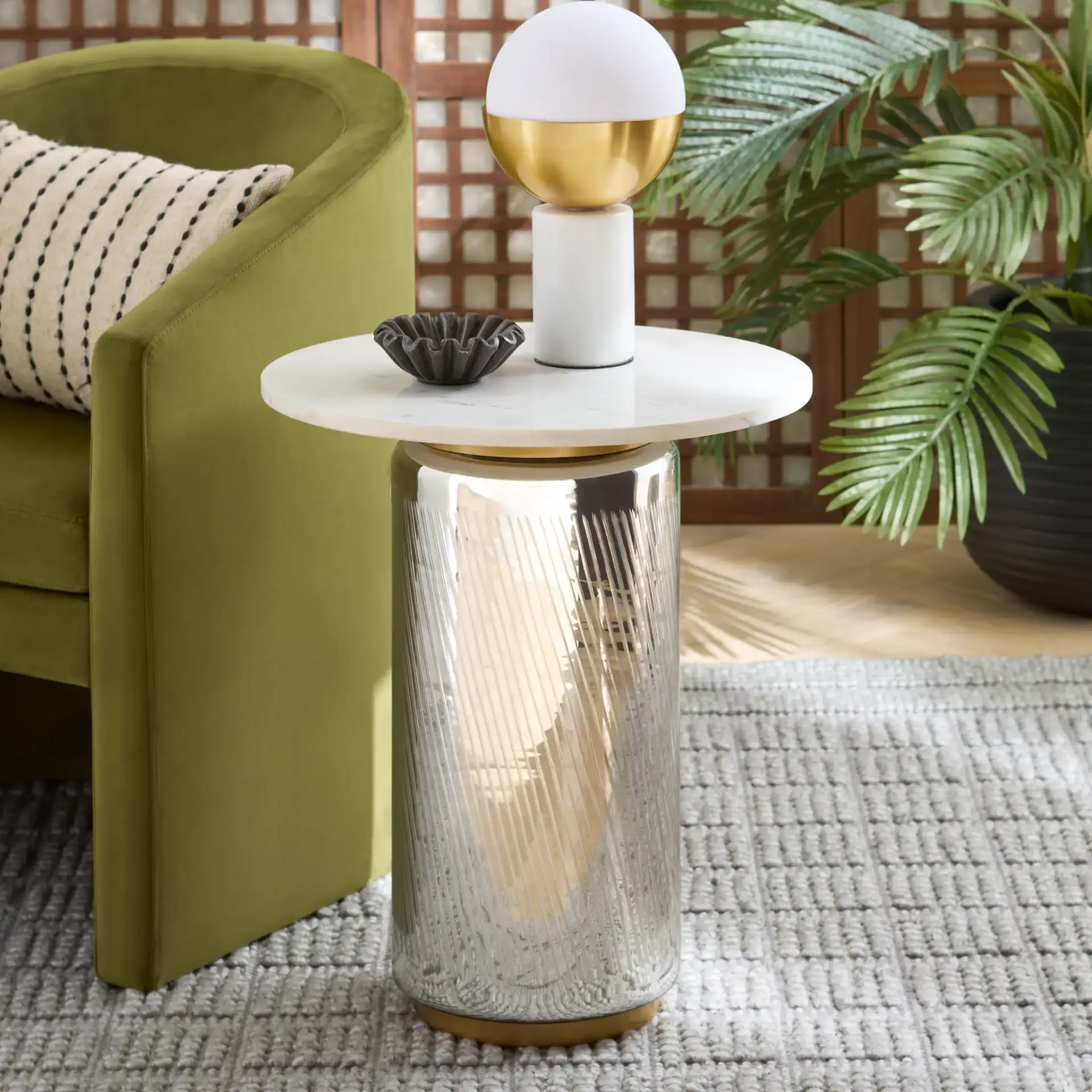 Kathony Side Table in Cream / White in a styled room