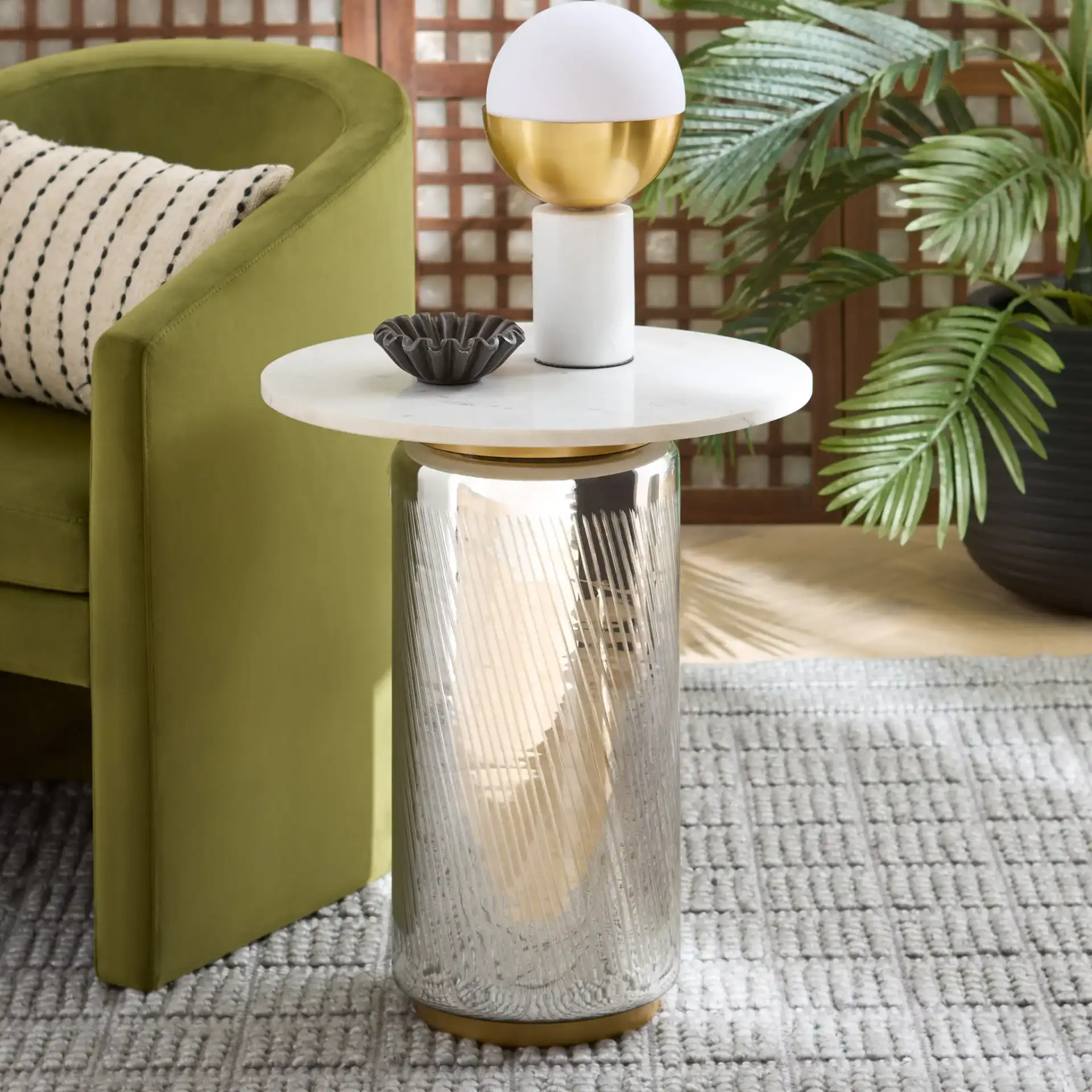 Kathony Side Table in Cream / White in a styled room