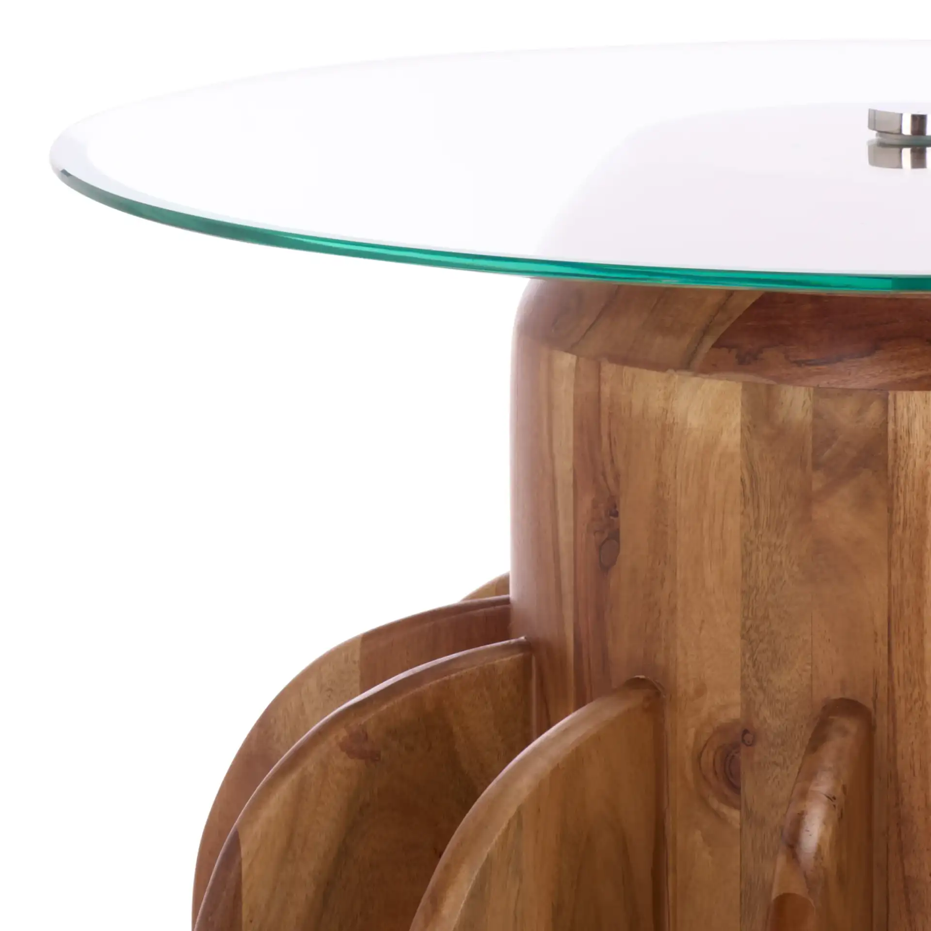 Marata Glass Side Table in Glass / Walnut in a styled room