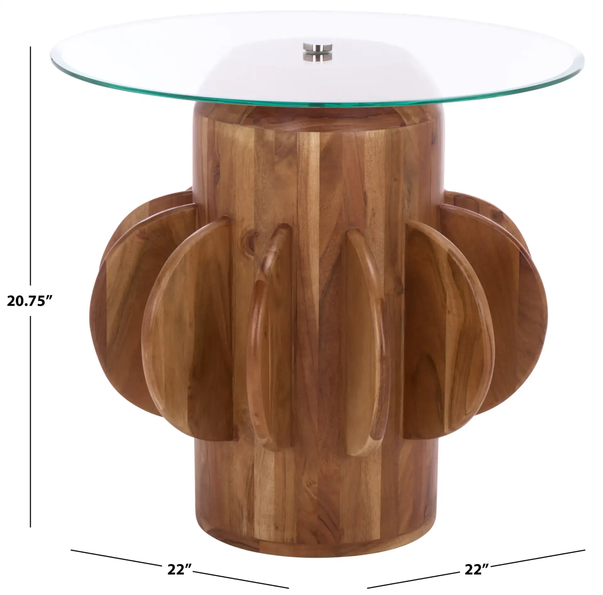 Marata Glass Side Table in Glass / Walnut, detail view